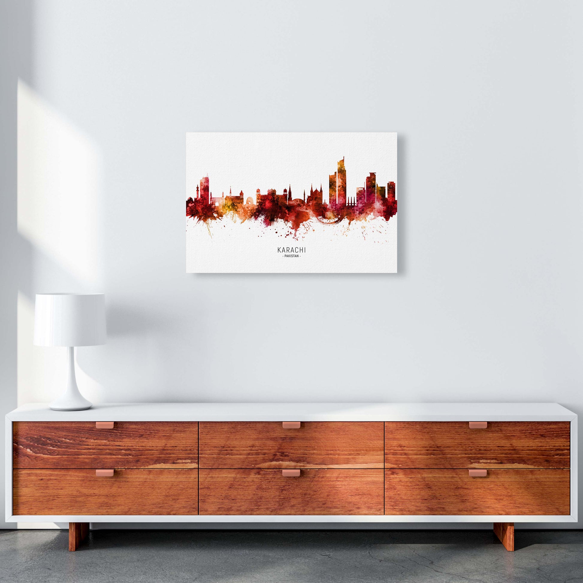Karachi Pakistan Skyline Red City Name  by Michael Tompsett A2 Canvas