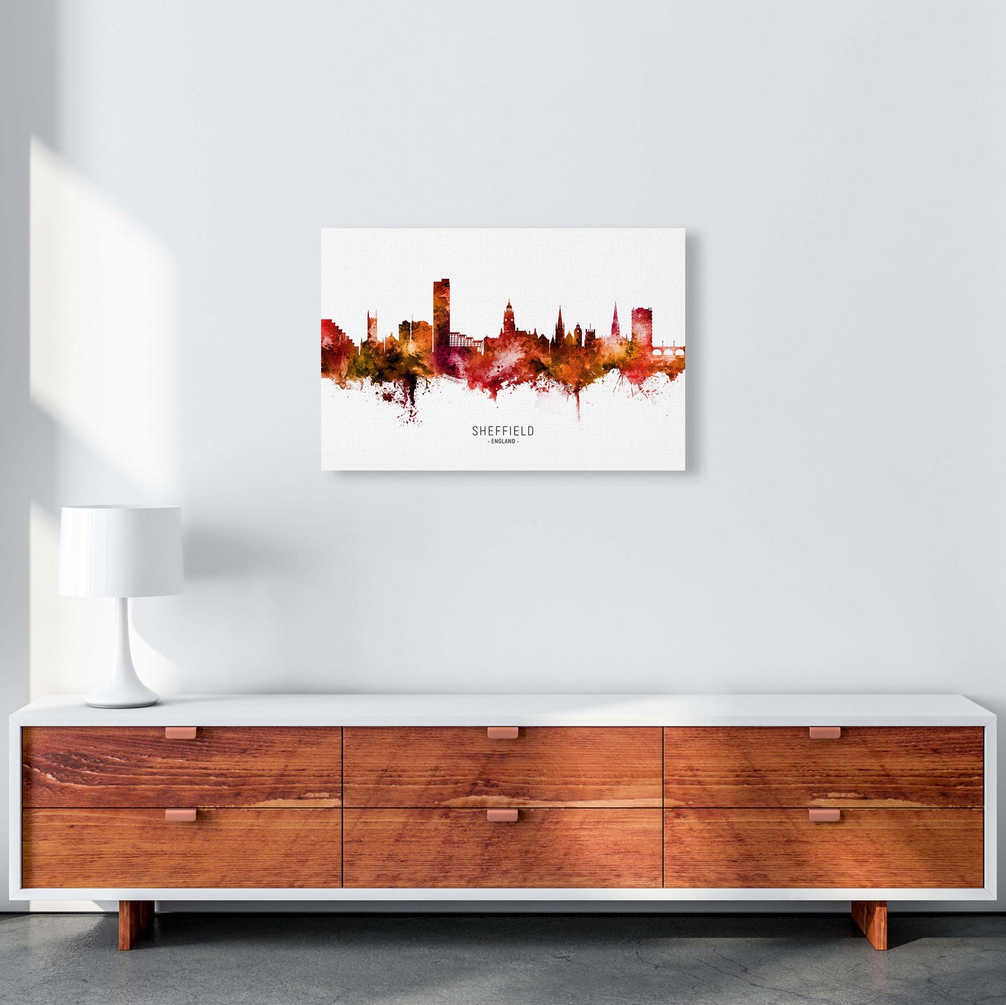 Sheffield England Skyline Red City Name by Michael Tompsett A2 Canvas