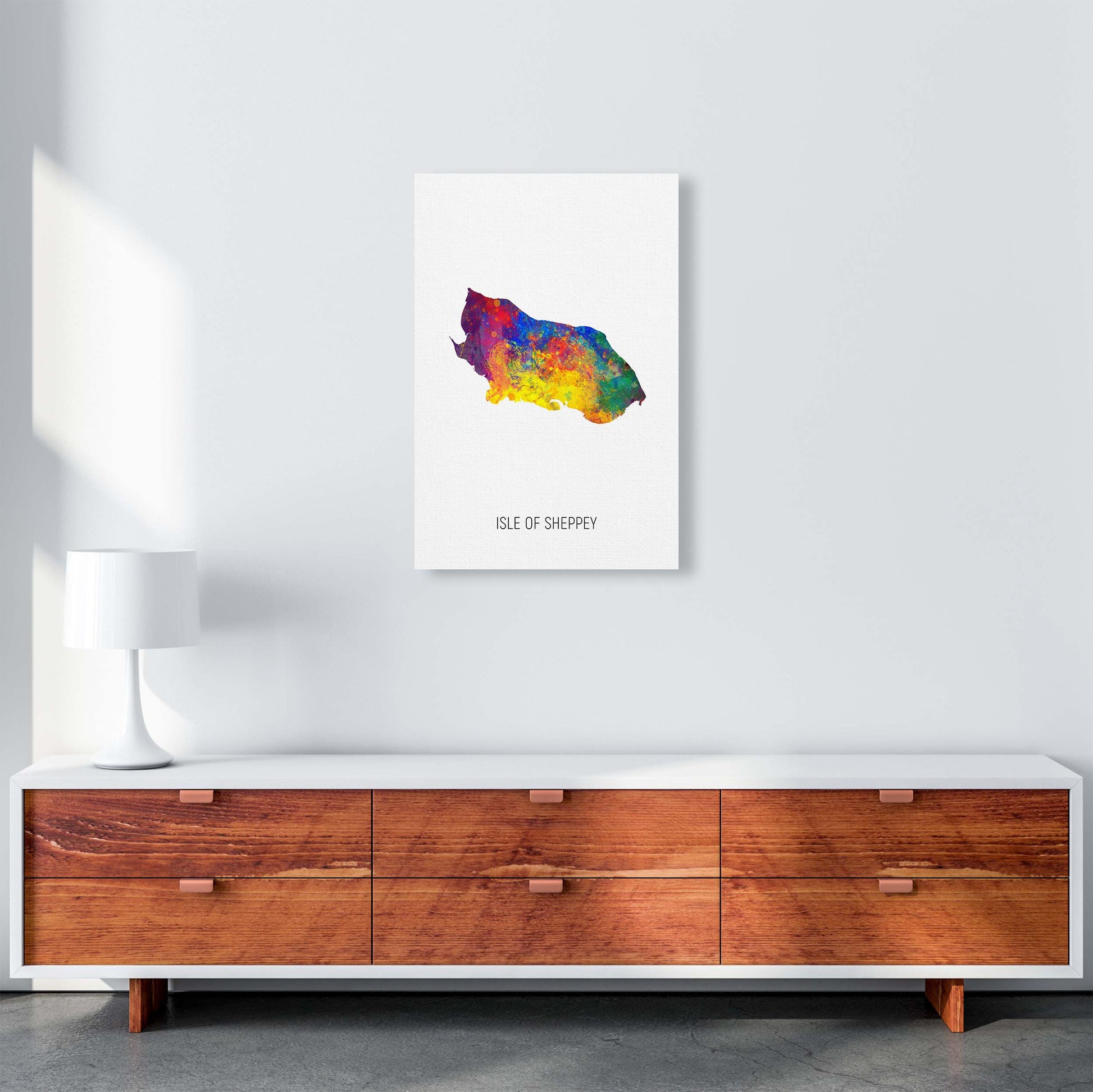 Isle Of Sheppey Watercolour Map Art Print by Michael Tompsett A2 Canvas