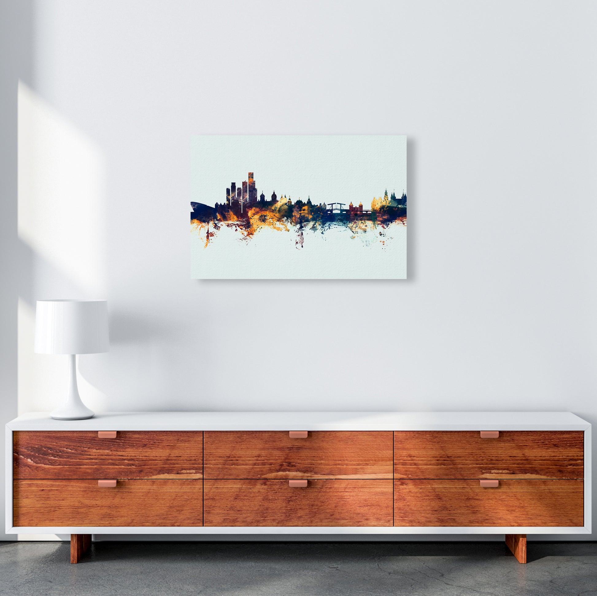 Amsterdam Netherlands Skyline Blue Orange Art Print by Michael Tompsett A2 Canvas