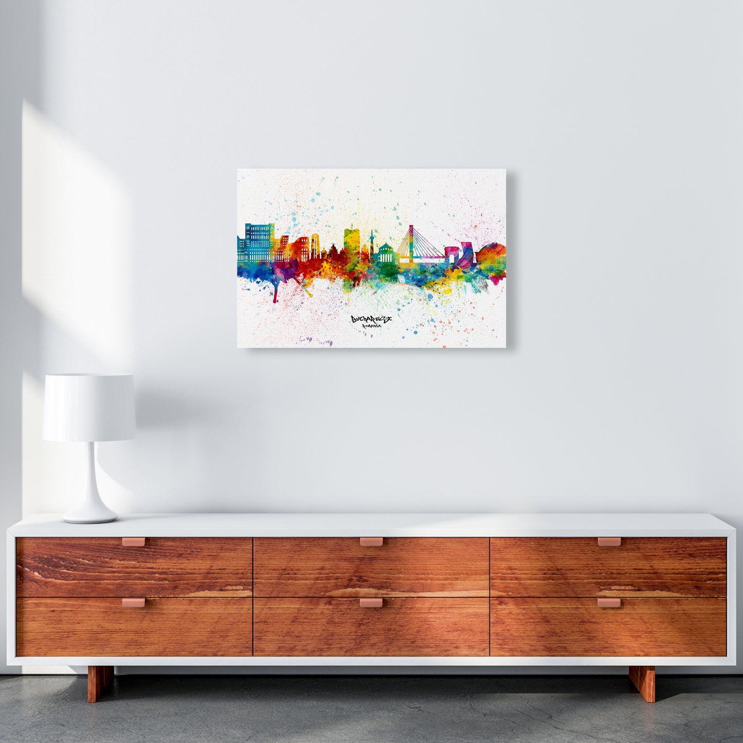 Bucharest Romania Skyline Splash Art Print by Michael Tompsett A2 Canvas