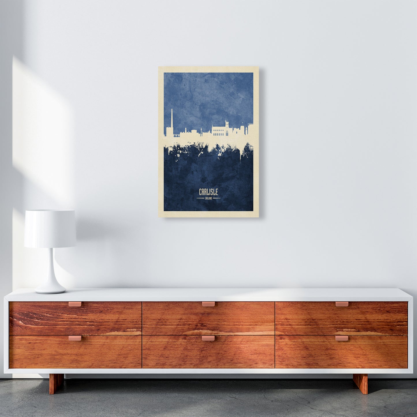 Carlisle England Skyline Portrait Navy Art Print by Michael Tompsett A2 Canvas
