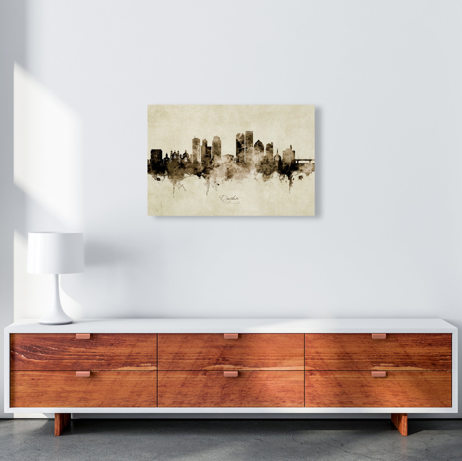 Dayton Ohio Skyline Vintage Art Print by Michael Tompsett A2 Canvas