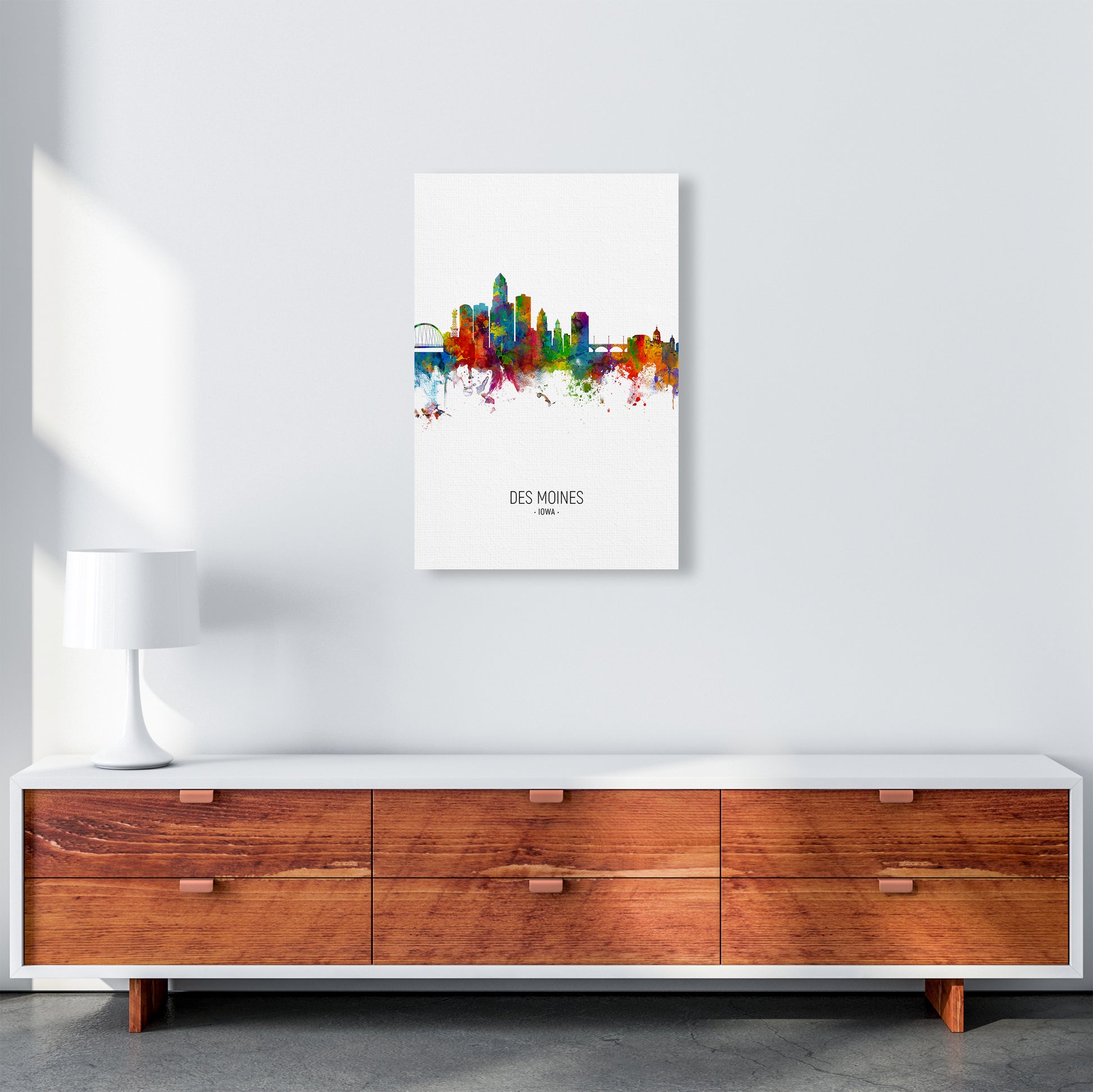 Des Moines Iowa Skyline Portrait Art Print by Michael Tompsett A2 Canvas