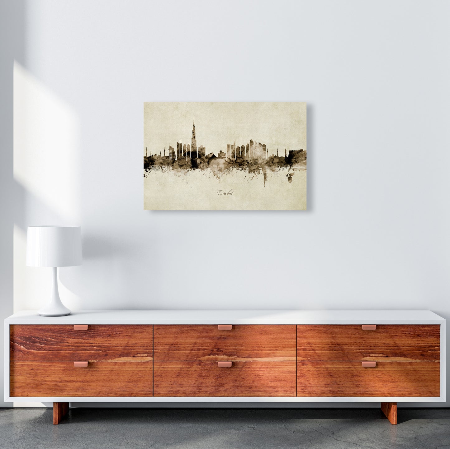 Dubai United Arab Emirates Skyline Vintage Art Print by Michael Tompsett A2 Canvas