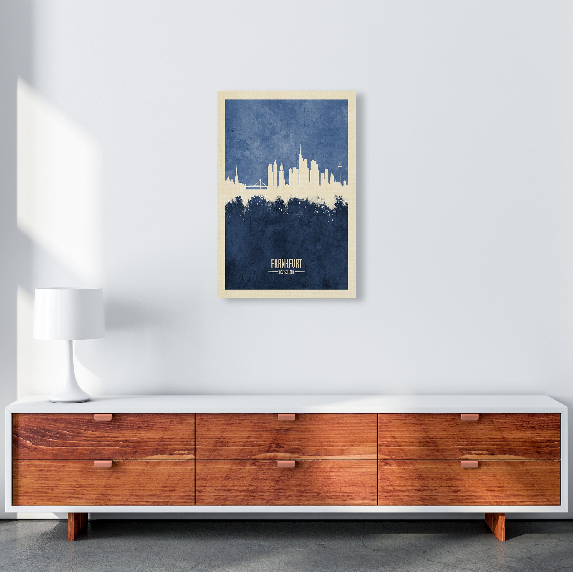 Frankfurt Germany Skyline Portrait Navy Art Print by Michael Tompsett A2 Canvas
