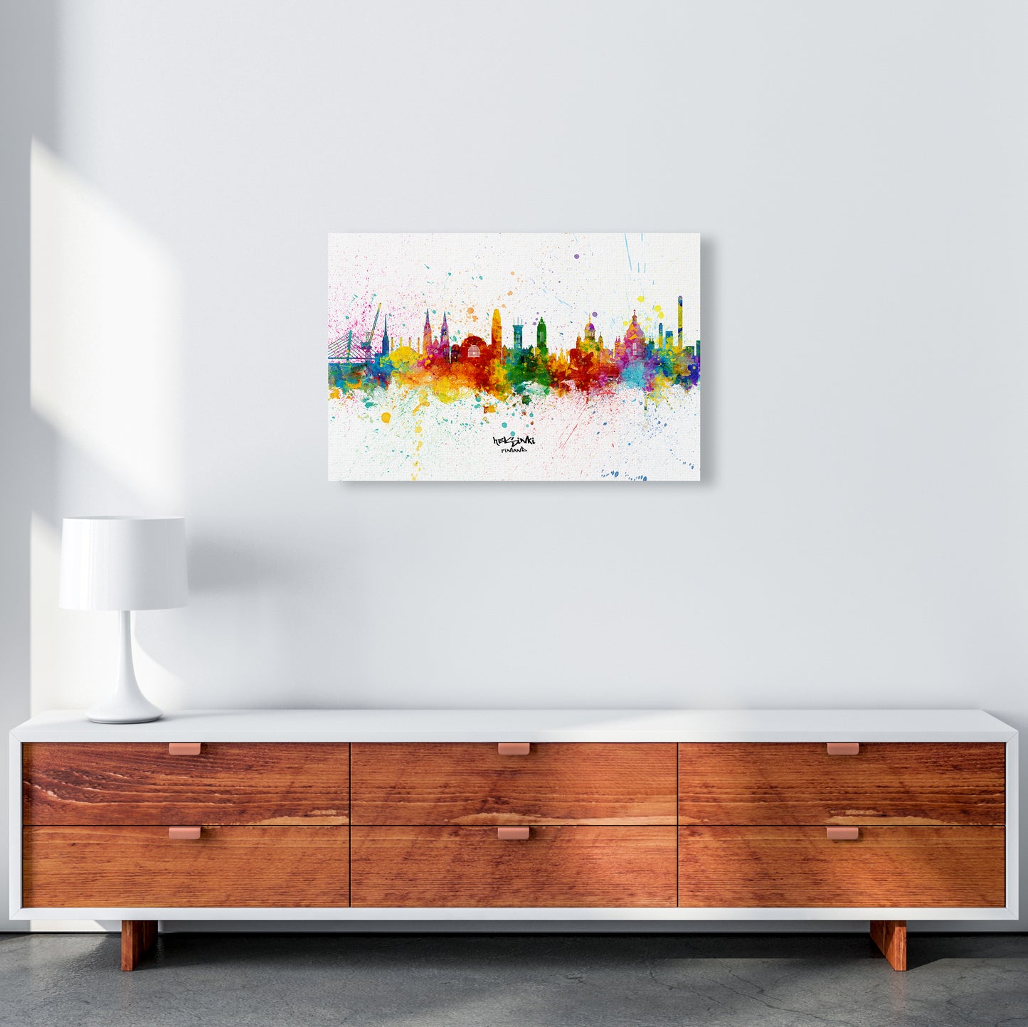 Helsinki Finland Skyline Splash Art Print by Michael Tompsett A2 Canvas