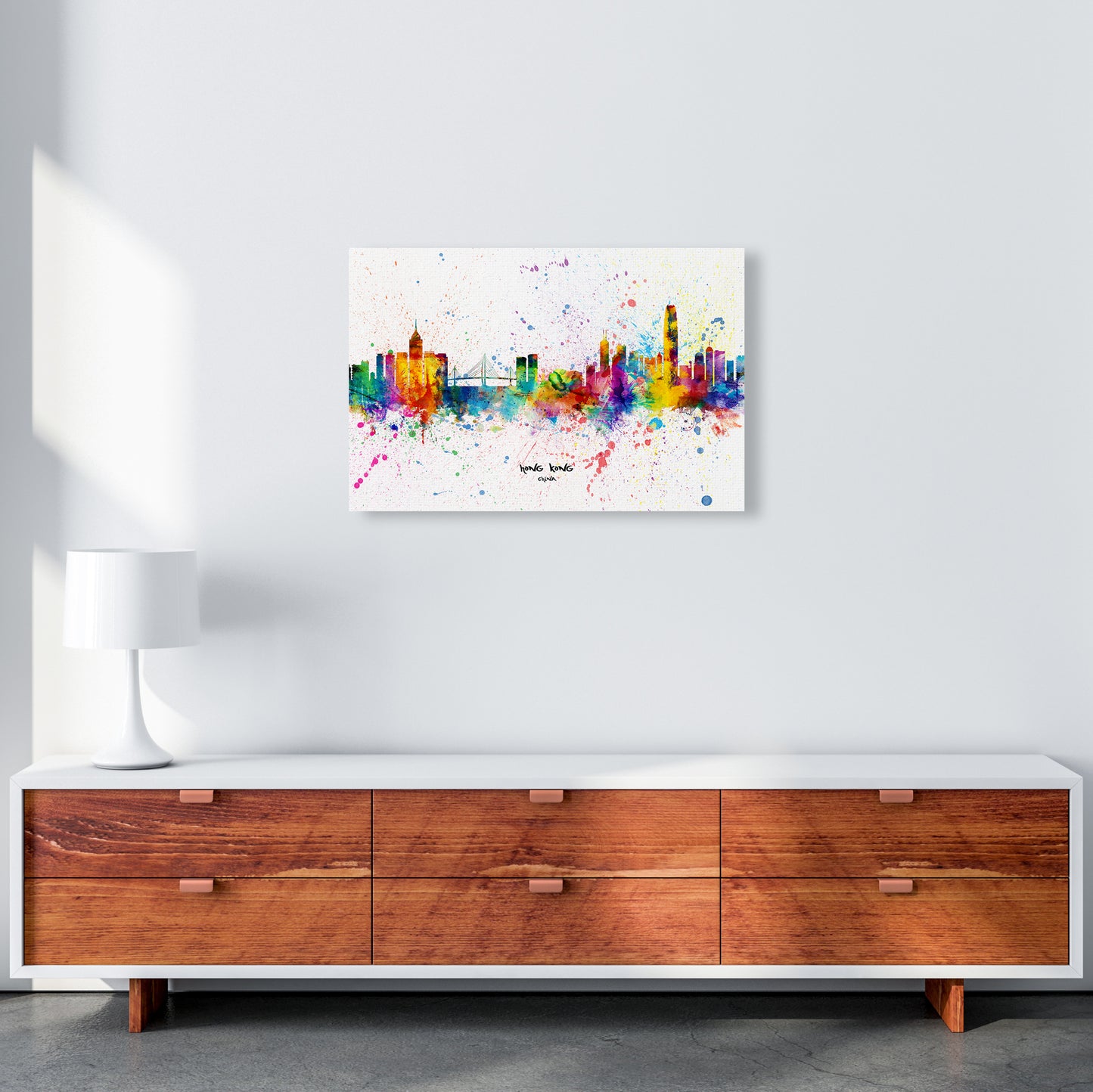 Hong Kong China Skyline Splash Art Print by Michael Tompsett A2 Canvas