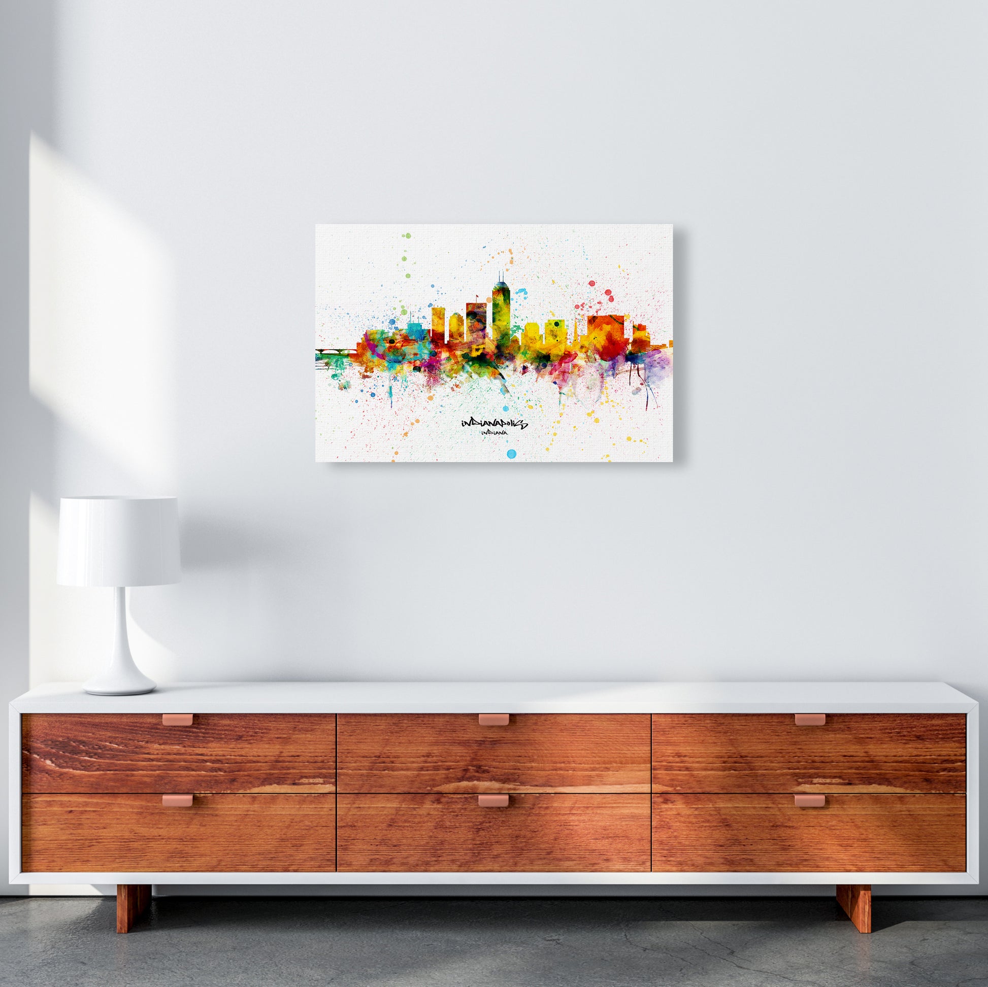 Indianapolis Indiana Skyline Splash Art Print by Michael Tompsett A2 Canvas