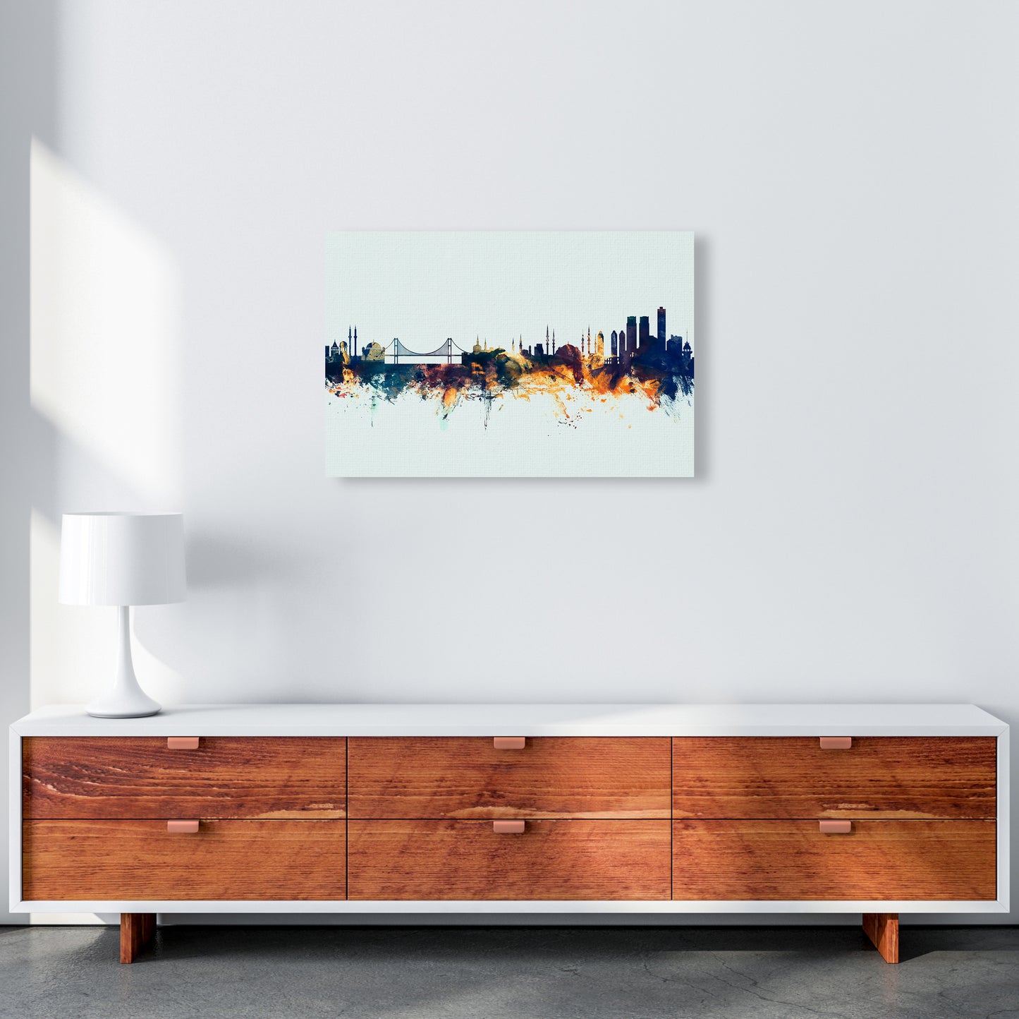 Istanbul Turkey Skyline Blue Orange Art Print by Michael Tompsett A2 Canvas