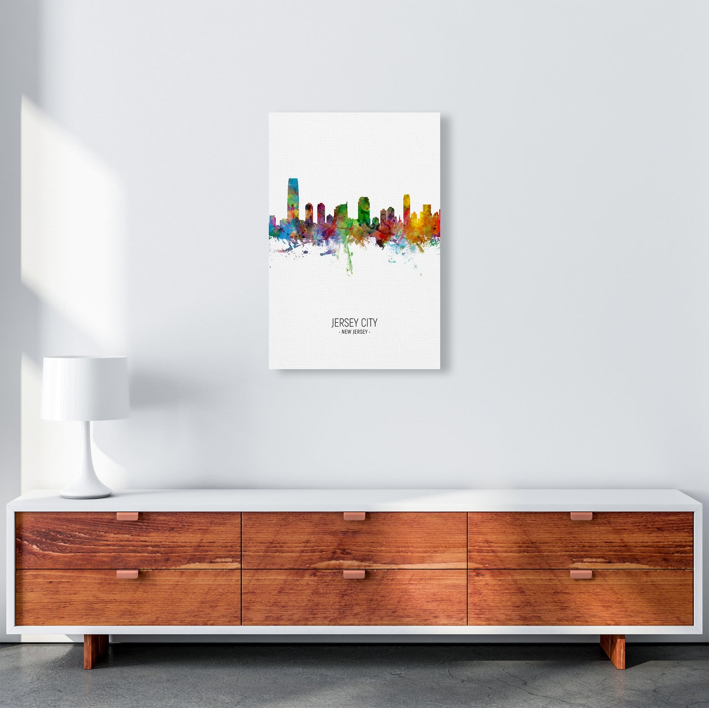 Jersey City New Jersey Skyline Portrait Art Print by Michael Tompsett A2 Canvas