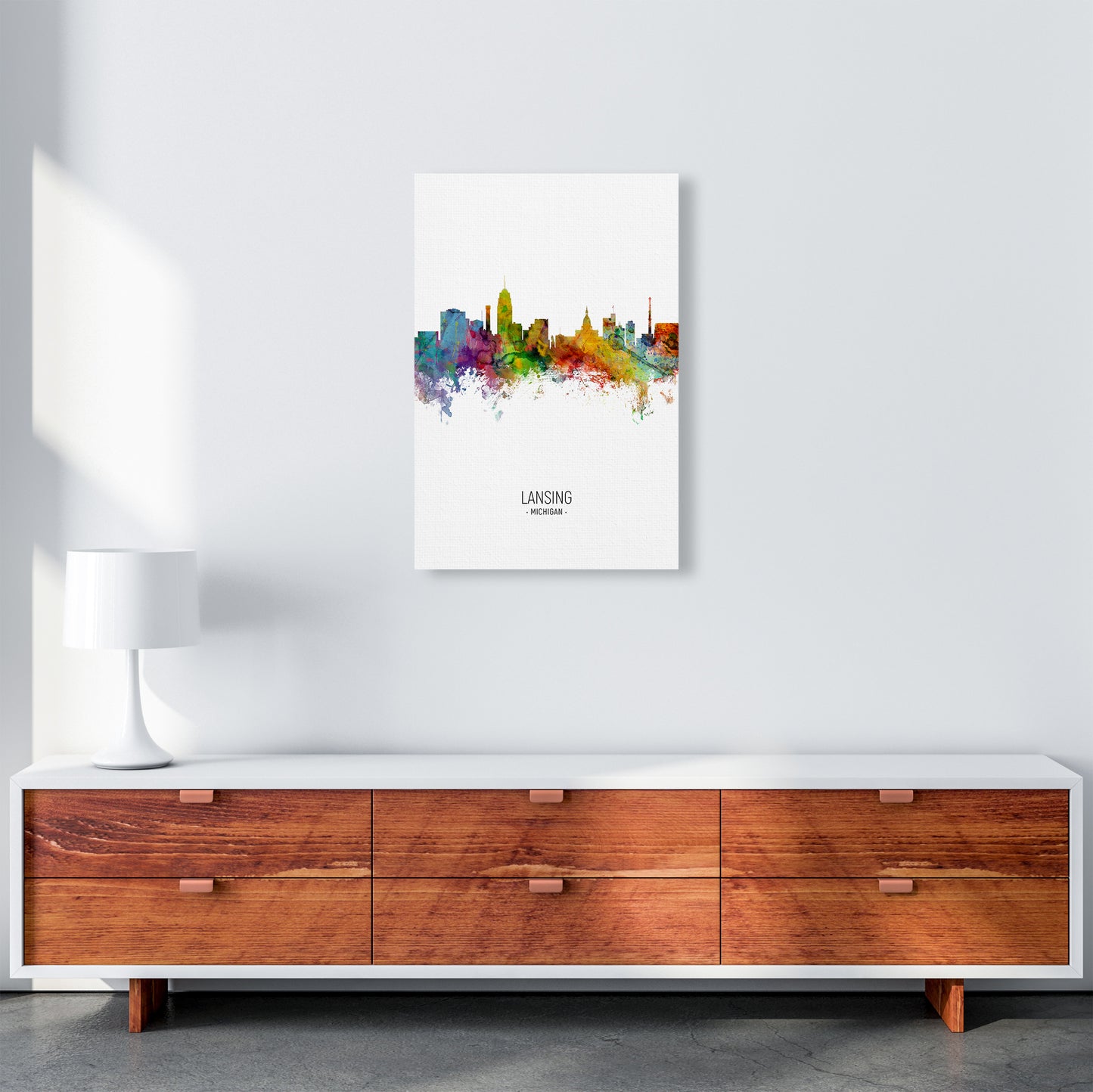 Lansing Michigan Skyline Portrait Art Print by Michael Tompsett A2 Canvas