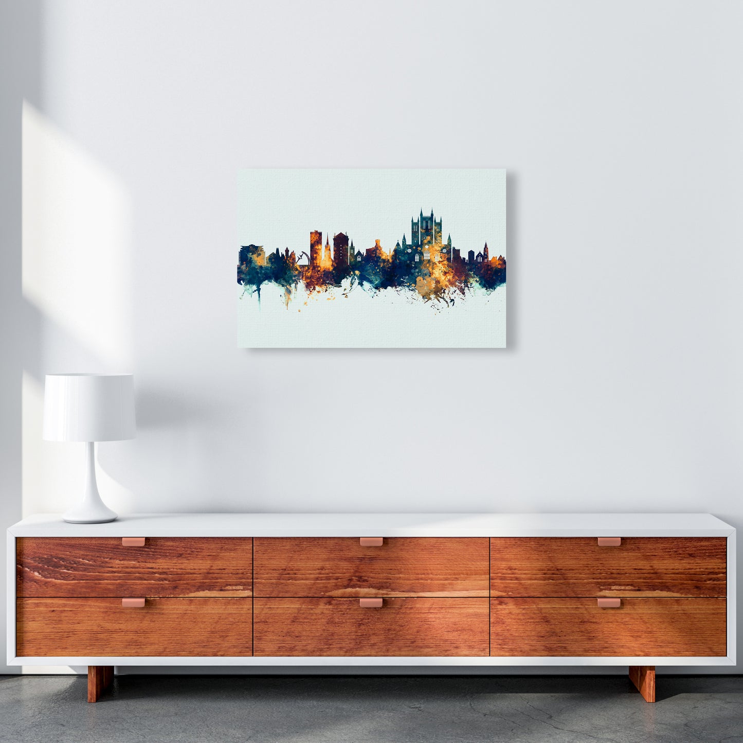 Lincoln England Skyline Blue Orange Art Print by Michael Tompsett A2 Canvas
