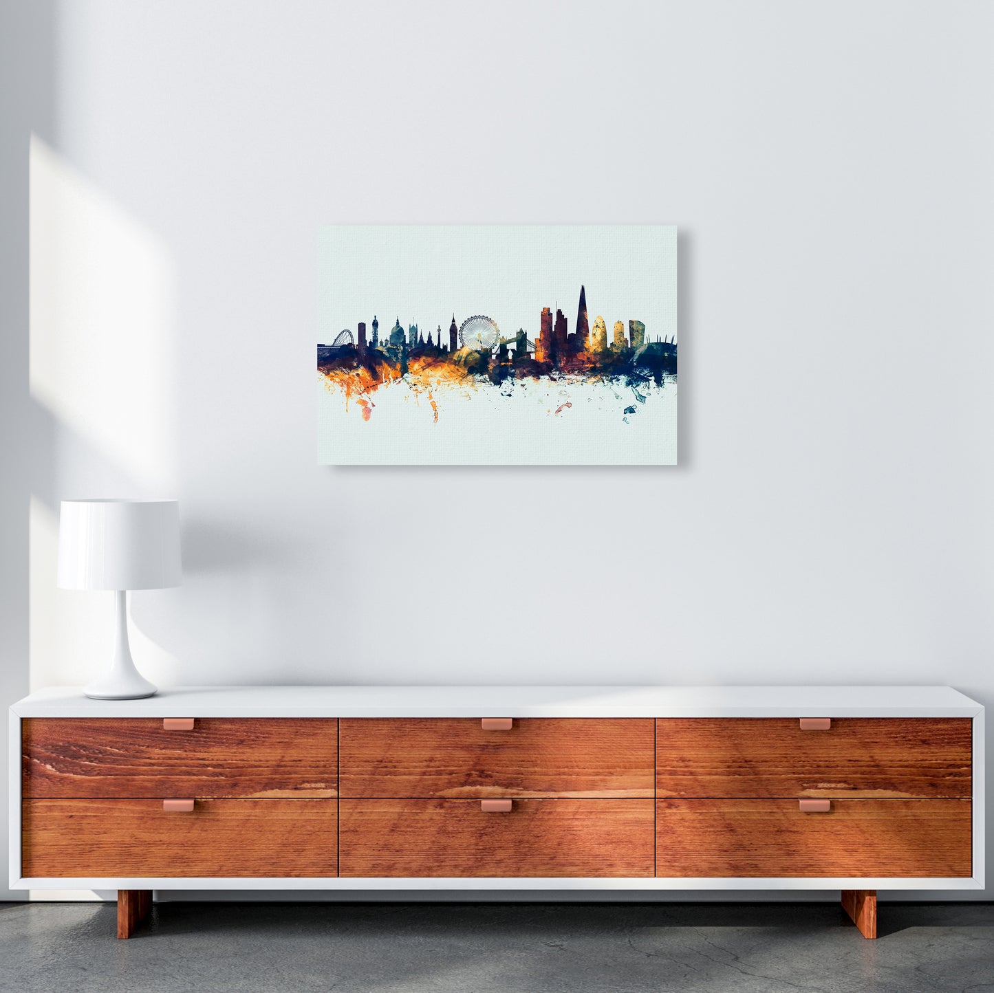 London England Skyline Blue Orange Art Print by Michael Tompsett A2 Canvas