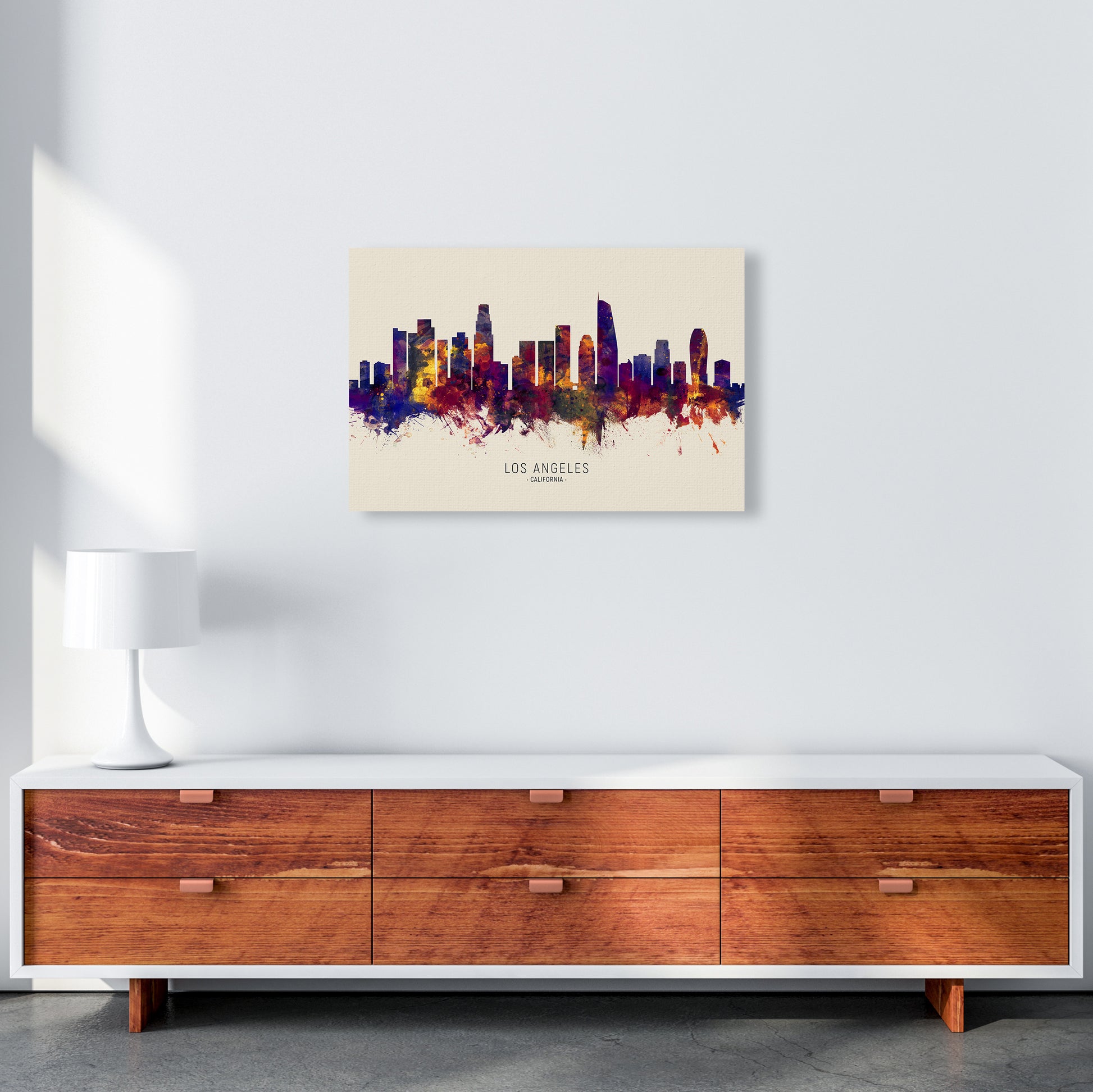 Los Angeles California Skyline Autumn City Name Art Print by Michael Tompsett A2 Canvas