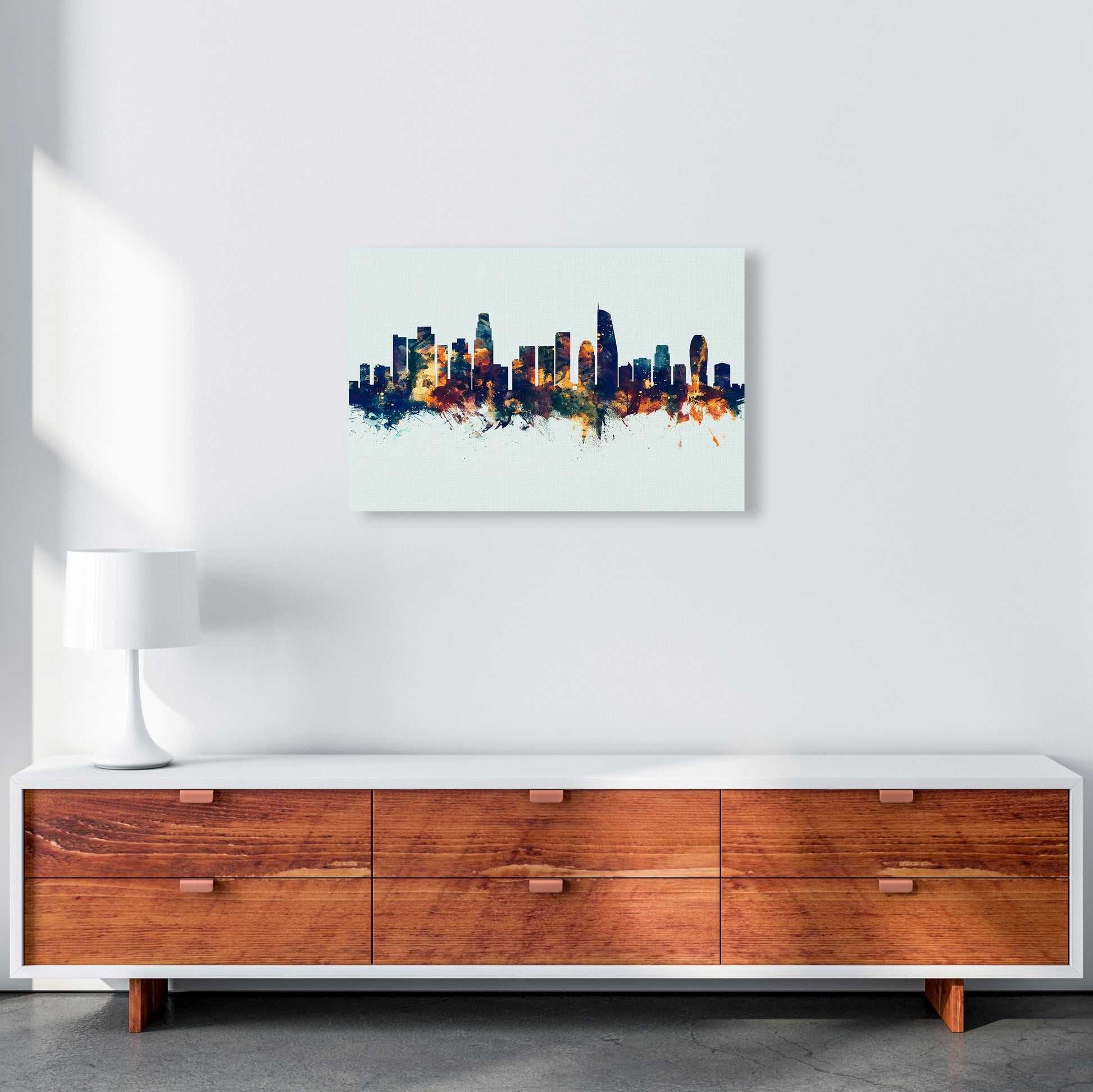 Los Angeles California Skyline Blue Orange Art Print by Michael Tompsett A2 Canvas