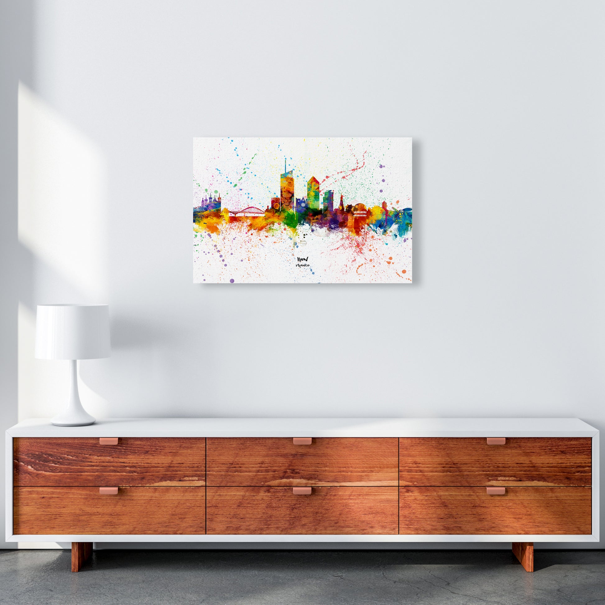 Lyon France Skyline Splash Art Print by Michael Tompsett A2 Canvas