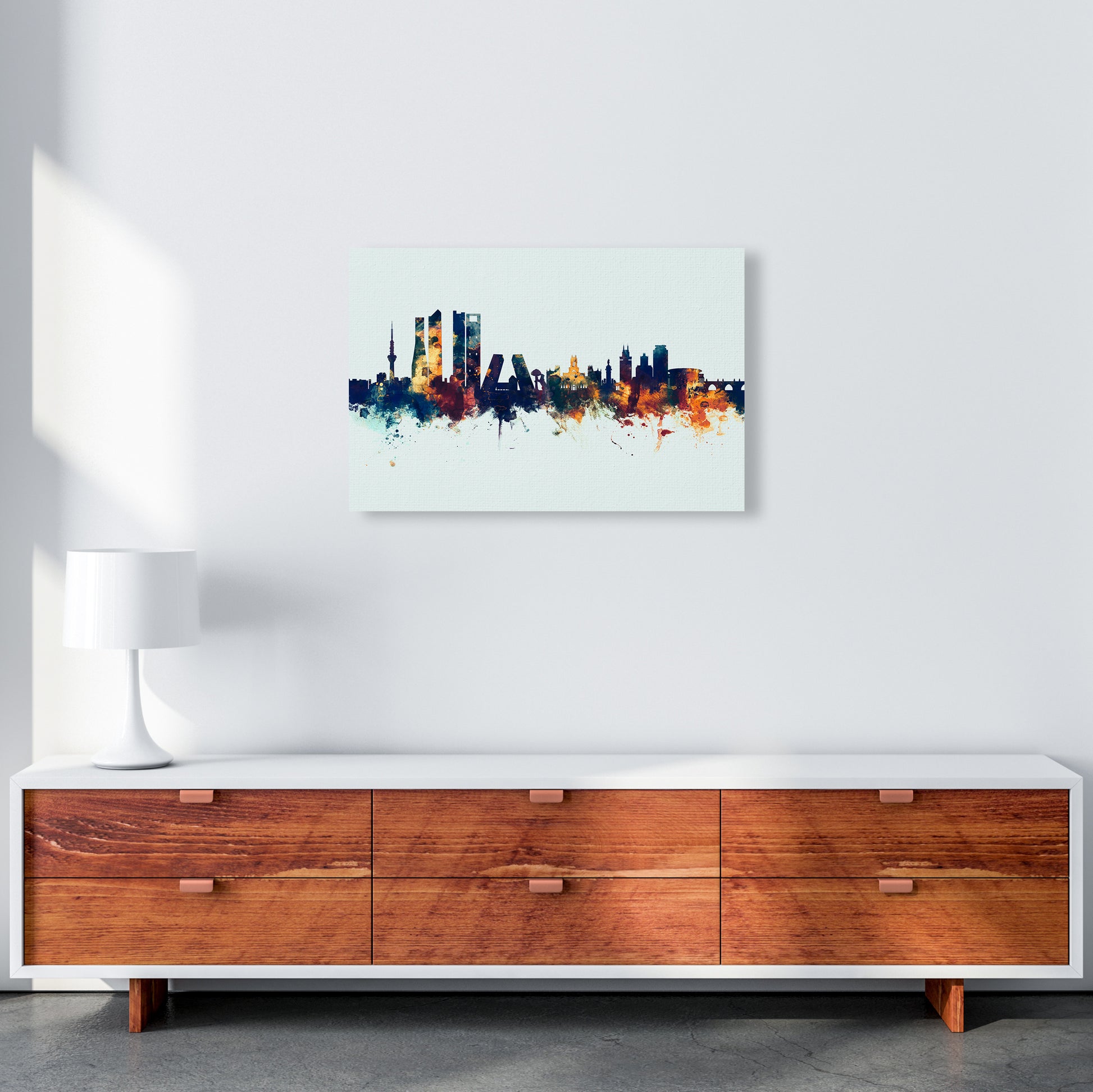 Madrid Spain Skyline Blue Orange Art Print by Michael Tompsett A2 Canvas