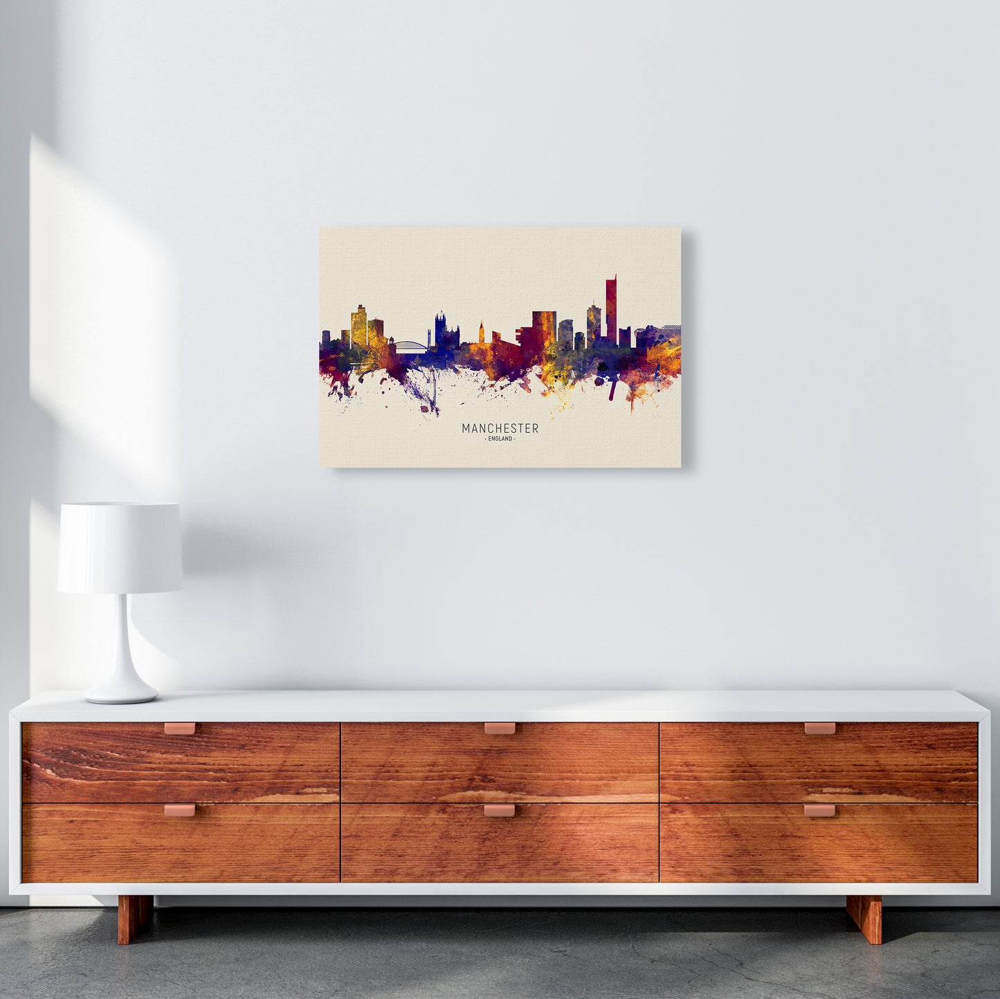 Manchester England Skyline Autumn City Name Art Print by Michael Tompsett A2 Canvas