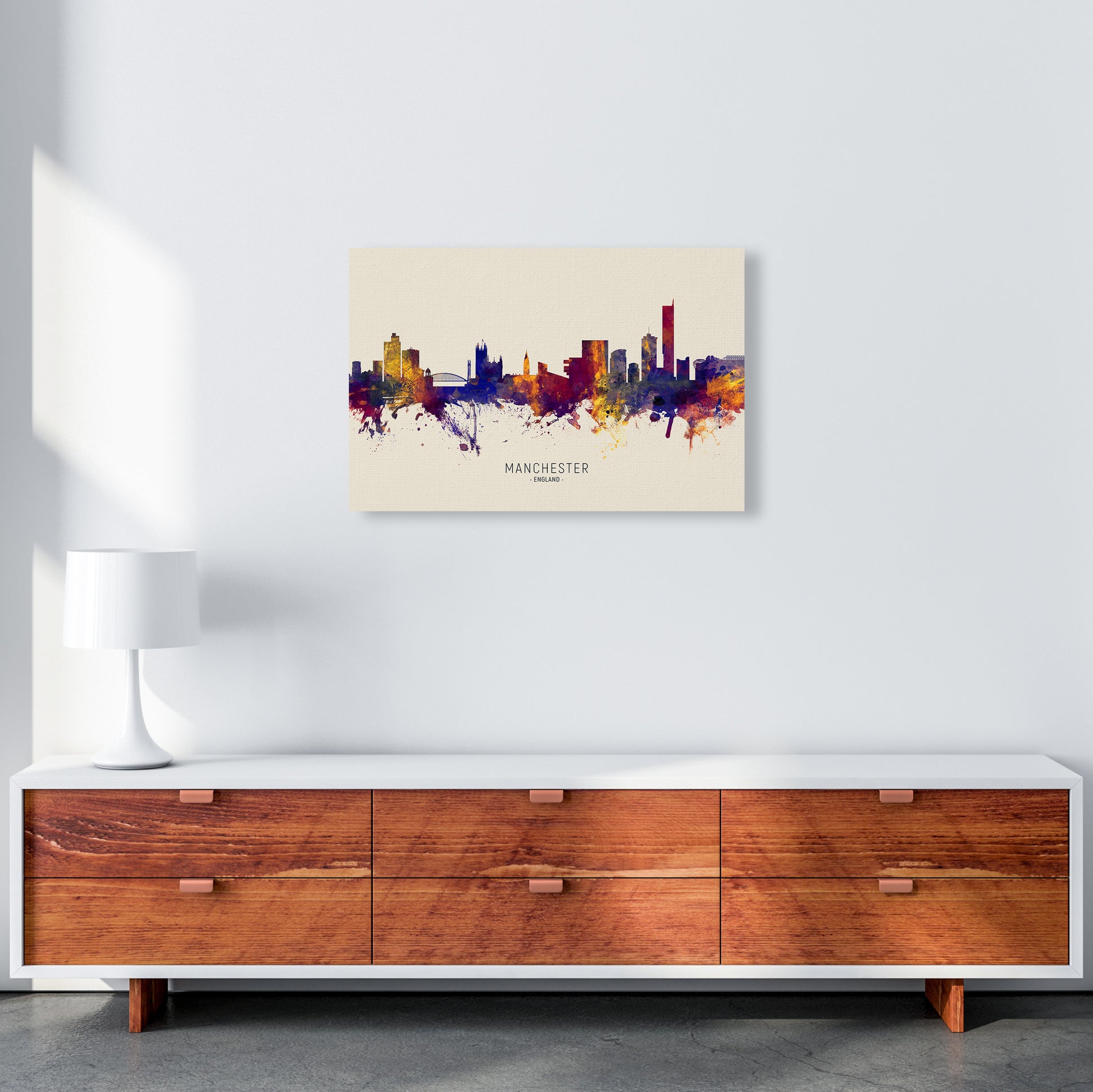 Manchester England Skyline Autumn City Name Art Print by Michael Tompsett A2 Canvas
