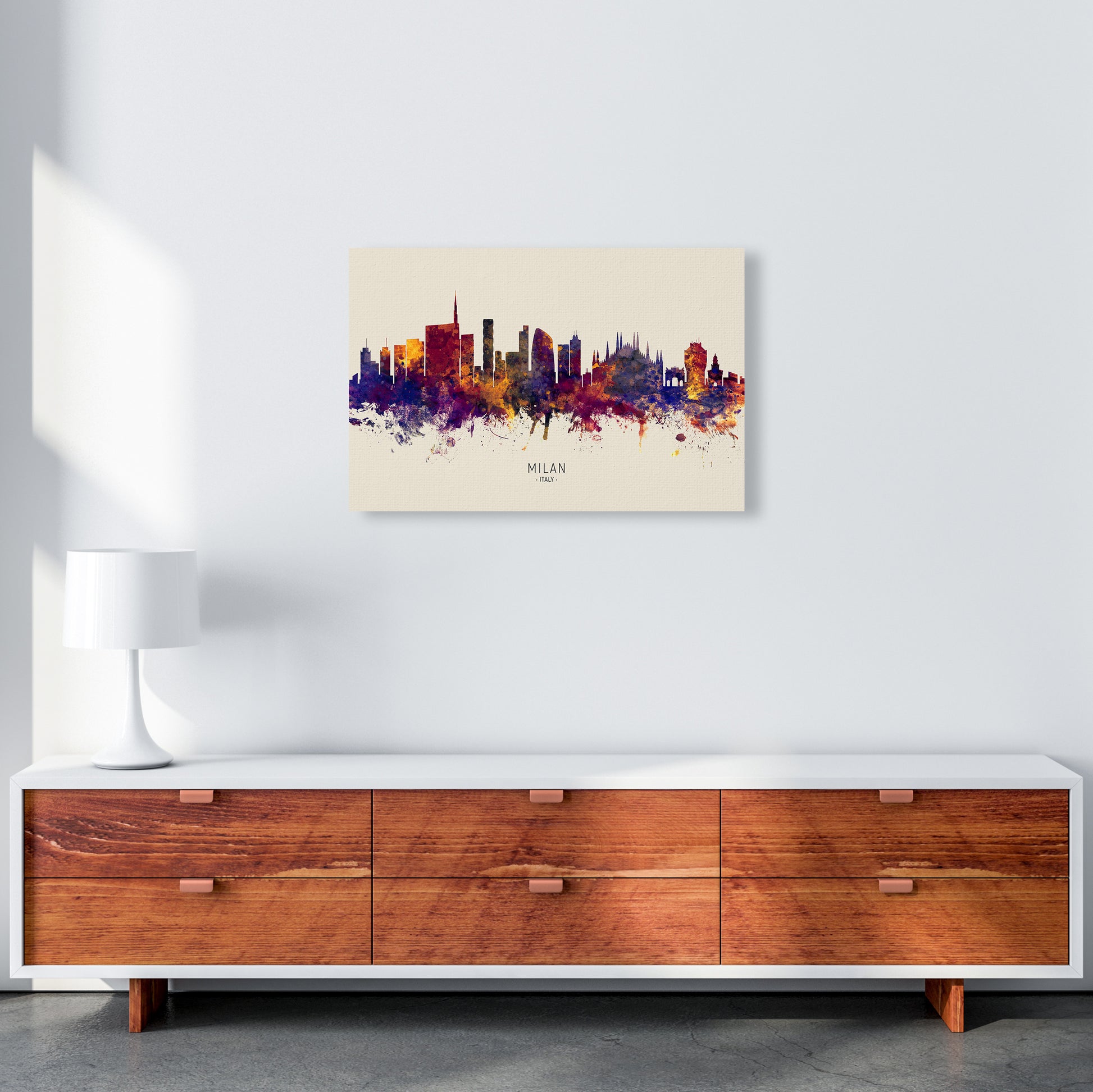Milan Italy Skyline Autumn City Name Art Print by Michael Tompsett A2 Canvas