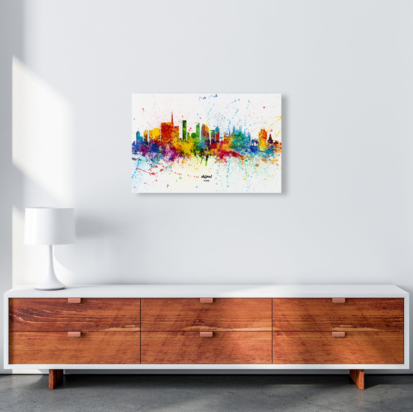 Milan Italy Skyline Splash Art Print by Michael Tompsett A2 Canvas