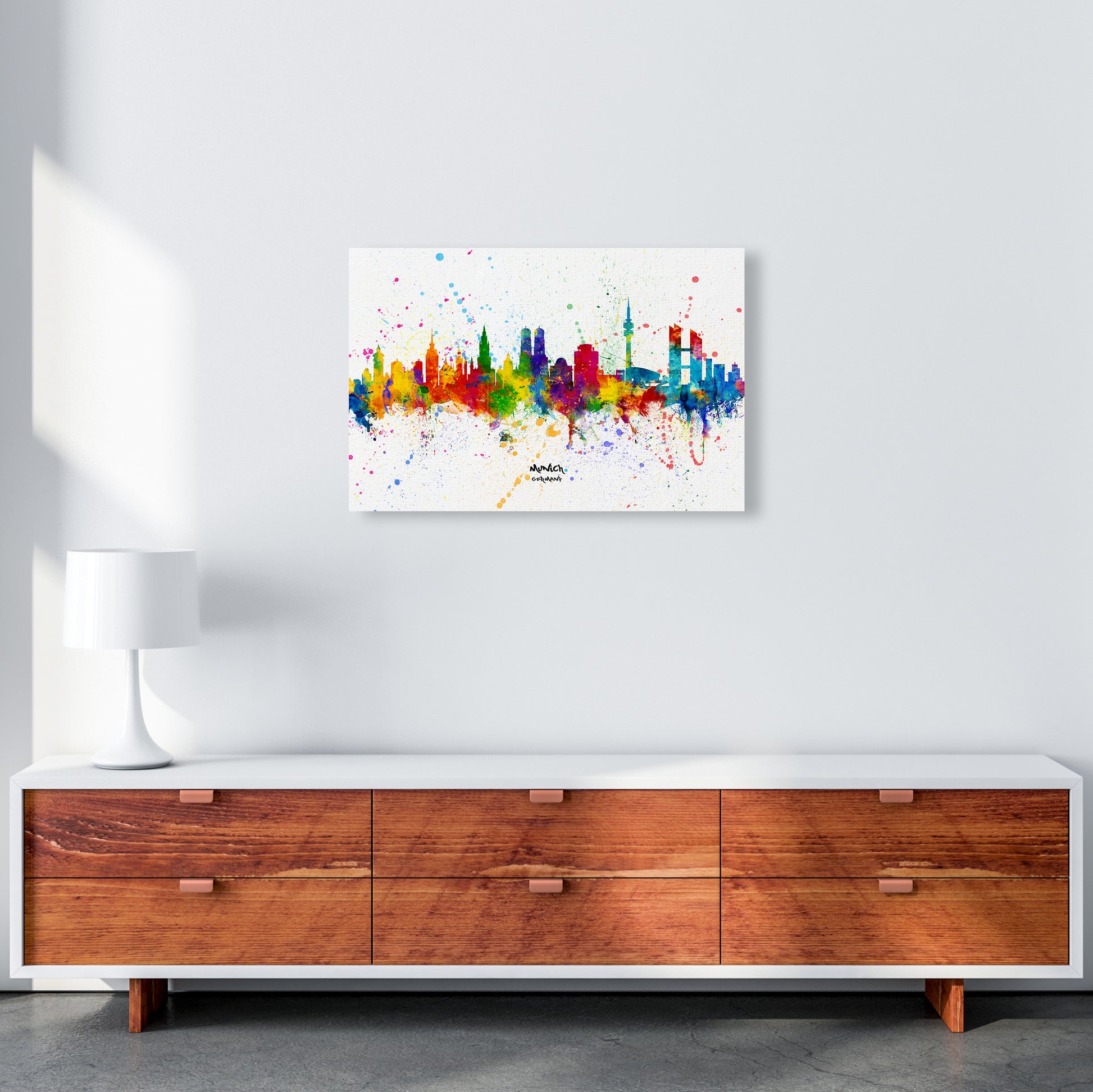 Munich Germany Skyline Splash Art Print by Michael Tompsett A2 Canvas