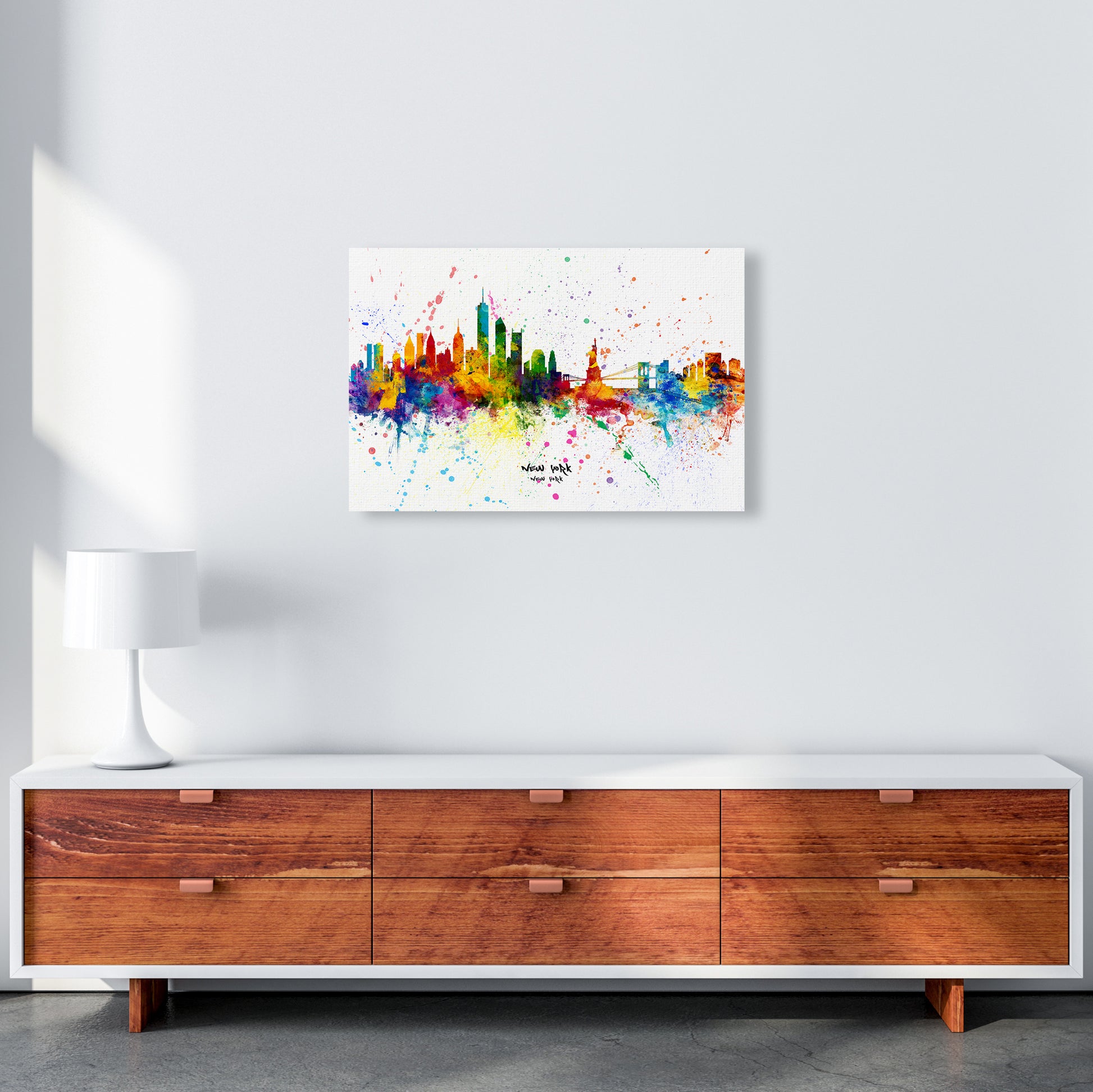 New York New York Skyline Splash Art Print by Michael Tompsett A2 Canvas