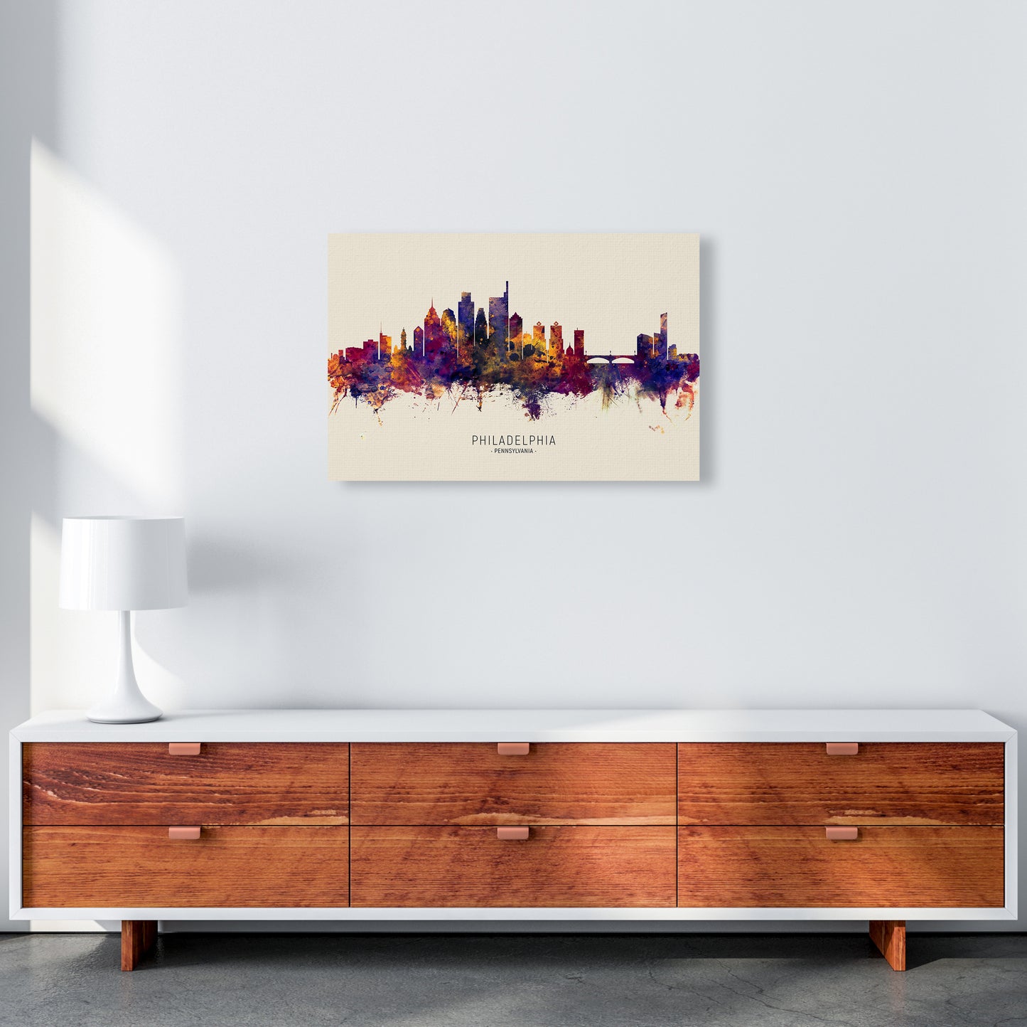 Philadelphia Pennsylvania Skyline Autumn City Name Art Print by Michael Tompsett A2 Canvas
