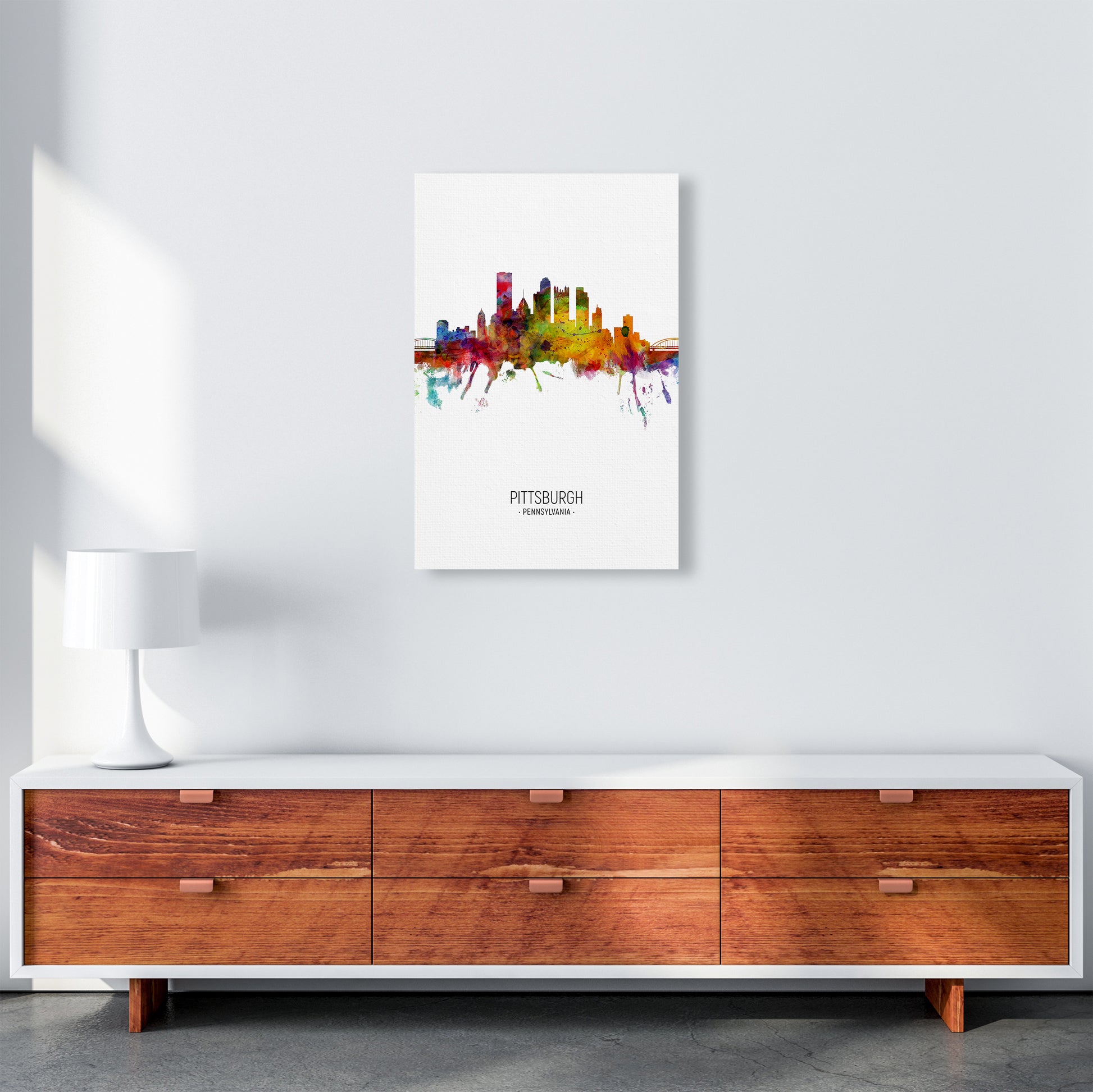 Pittsburgh Pennsylvania Skyline Portrait Art Print by Michael Tompsett A2 Canvas