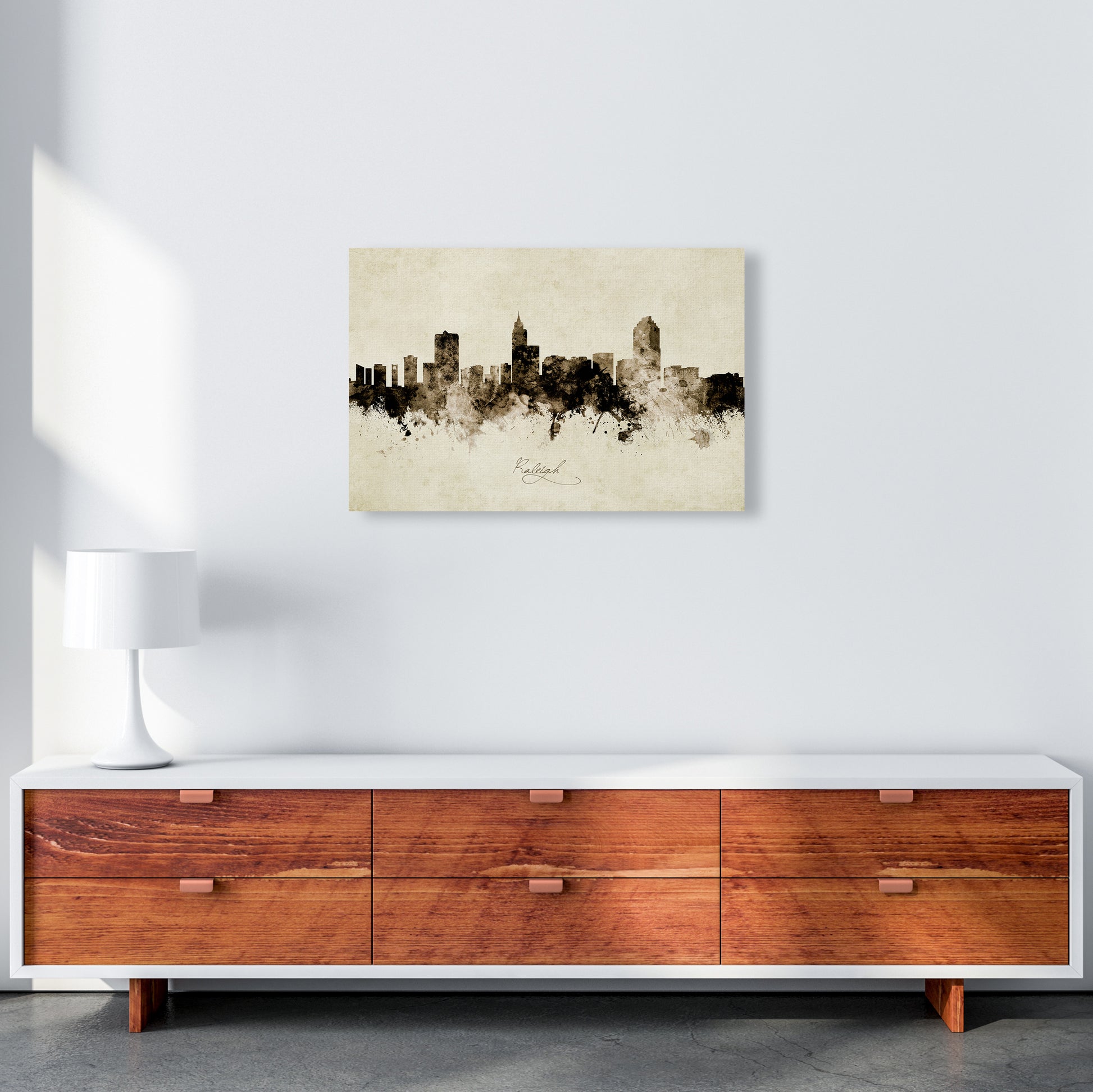 Raleigh North Carolina Skyline Vintage Art Print by Michael Tompsett A2 Canvas