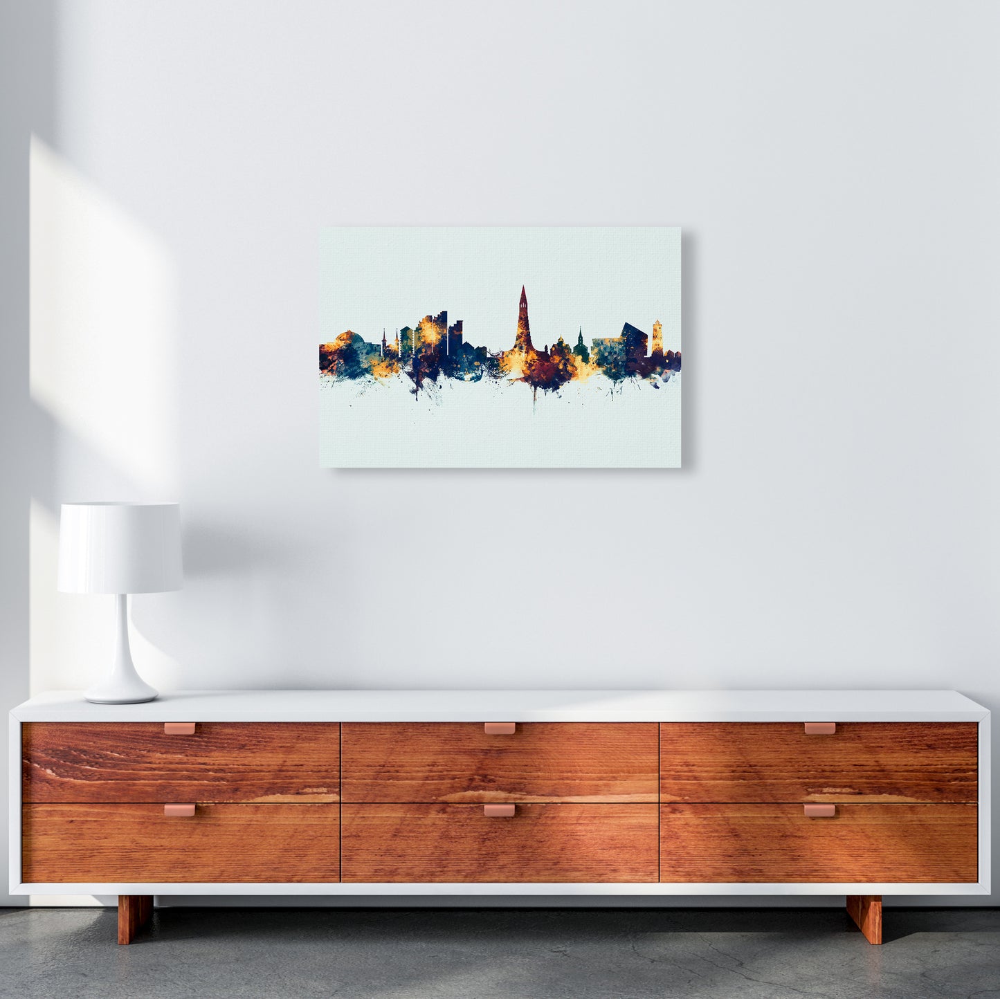 Reykjavik Iceland Skyline Blue Orange Art Print by Michael Tompsett A2 Canvas