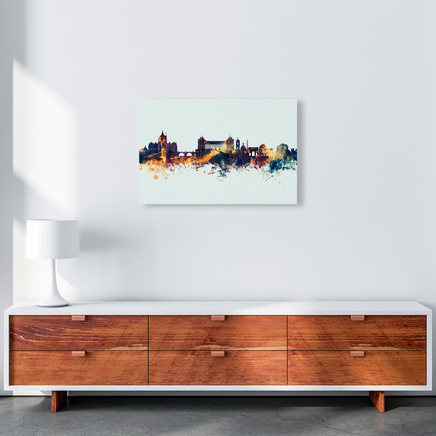Rome Italy Skyline Blue Orange Art Print by Michael Tompsett A2 Canvas
