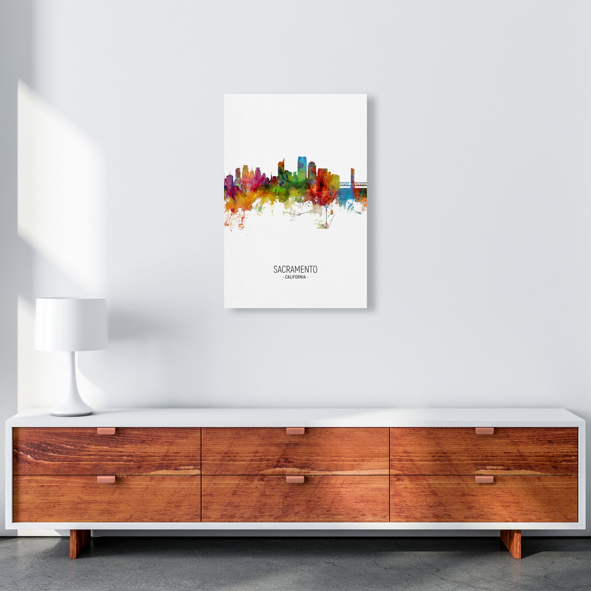 Sacramento California Skyline Portrait Art Print by Michael Tompsett A2 Canvas