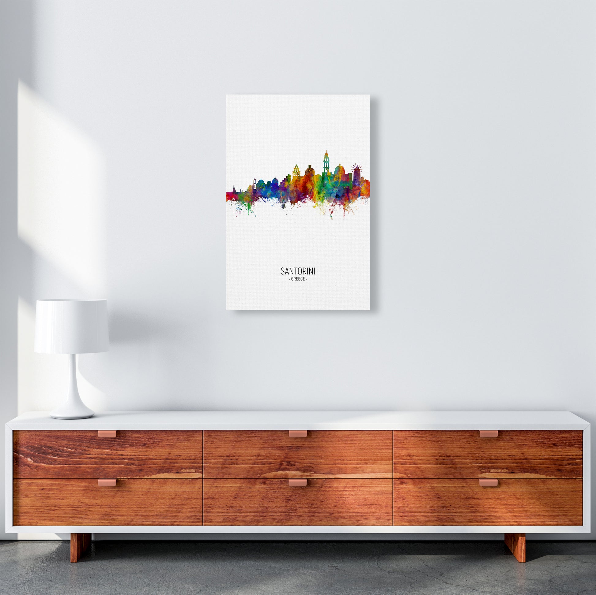 Santorini Greece Skyline Portrait Art Print by Michael Tompsett A2 Canvas