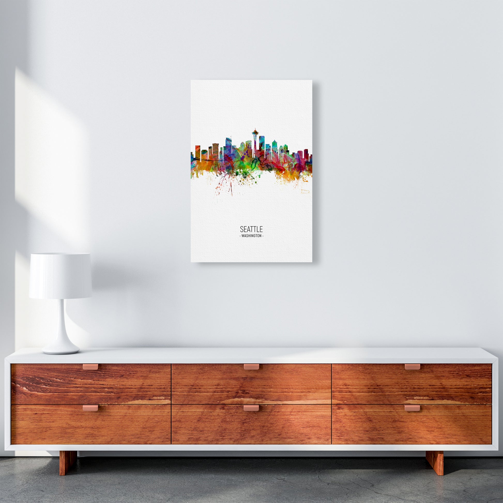 Seattle Washington Skyline Portrait Art Print by Michael Tompsett A2 Canvas