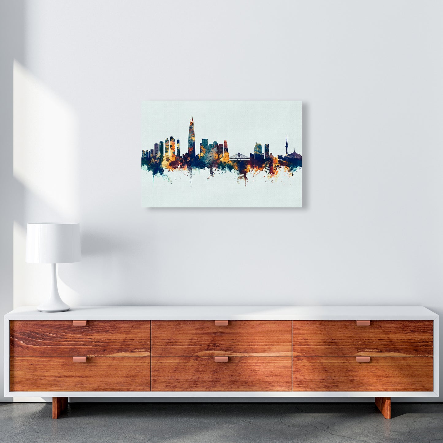 Seoul South Korea Skyline Blue Orange Art Print by Michael Tompsett A2 Canvas