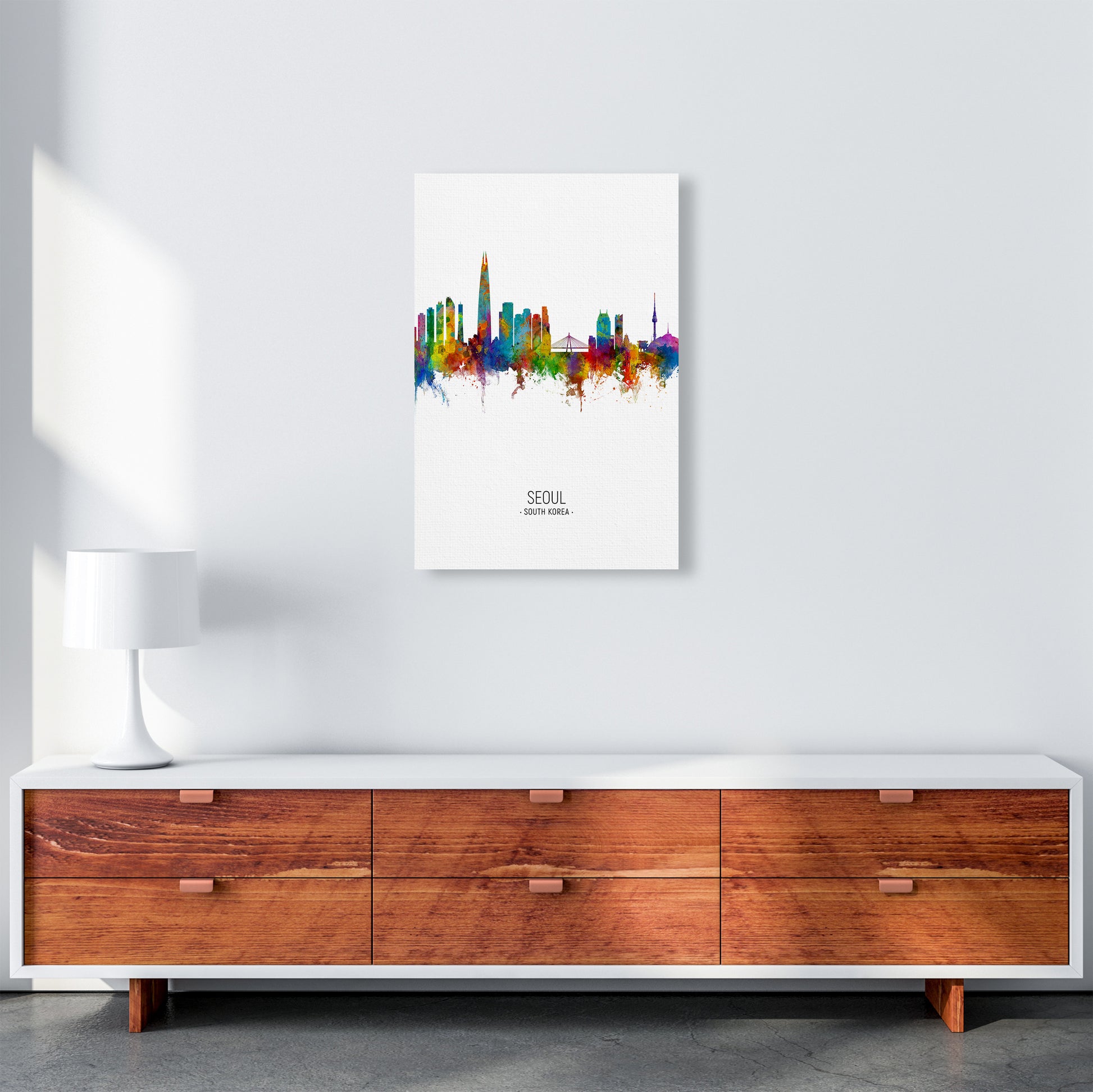 Seoul South Korea Skyline Portrait Art Print by Michael Tompsett A2 Canvas