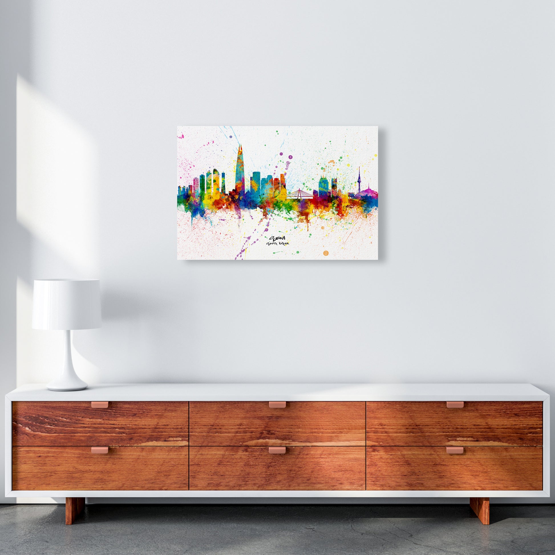 Seoul South Korea Skyline Splash Art Print by Michael Tompsett A2 Canvas