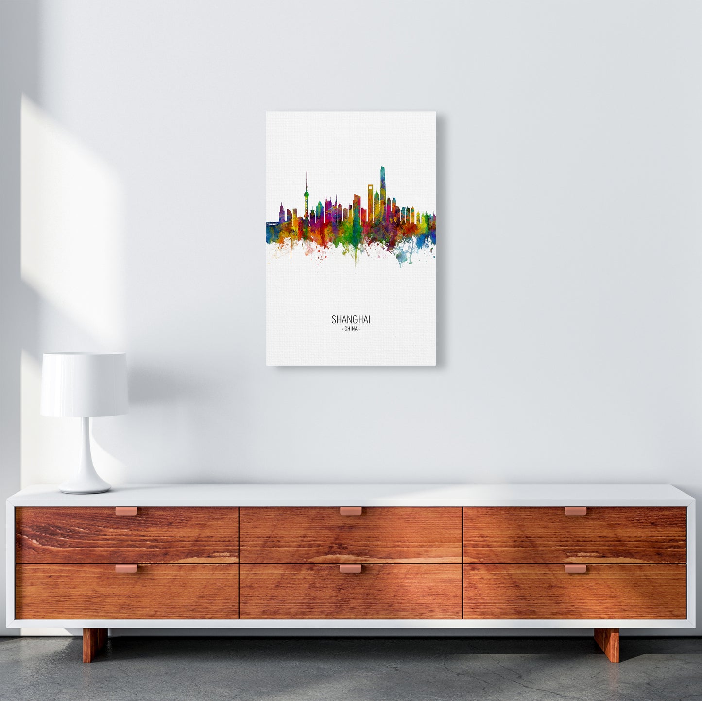 Shanghai China Skyline Portrait Art Print by Michael Tompsett A2 Canvas