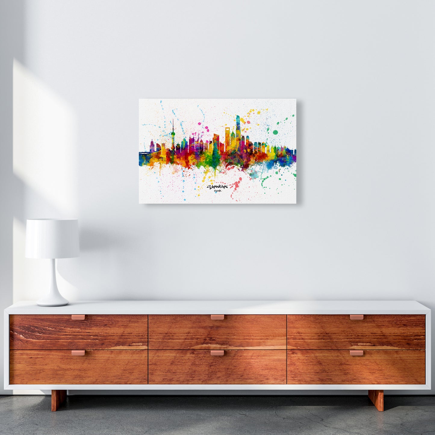 Shanghai China Skyline Splash Art Print by Michael Tompsett A2 Canvas