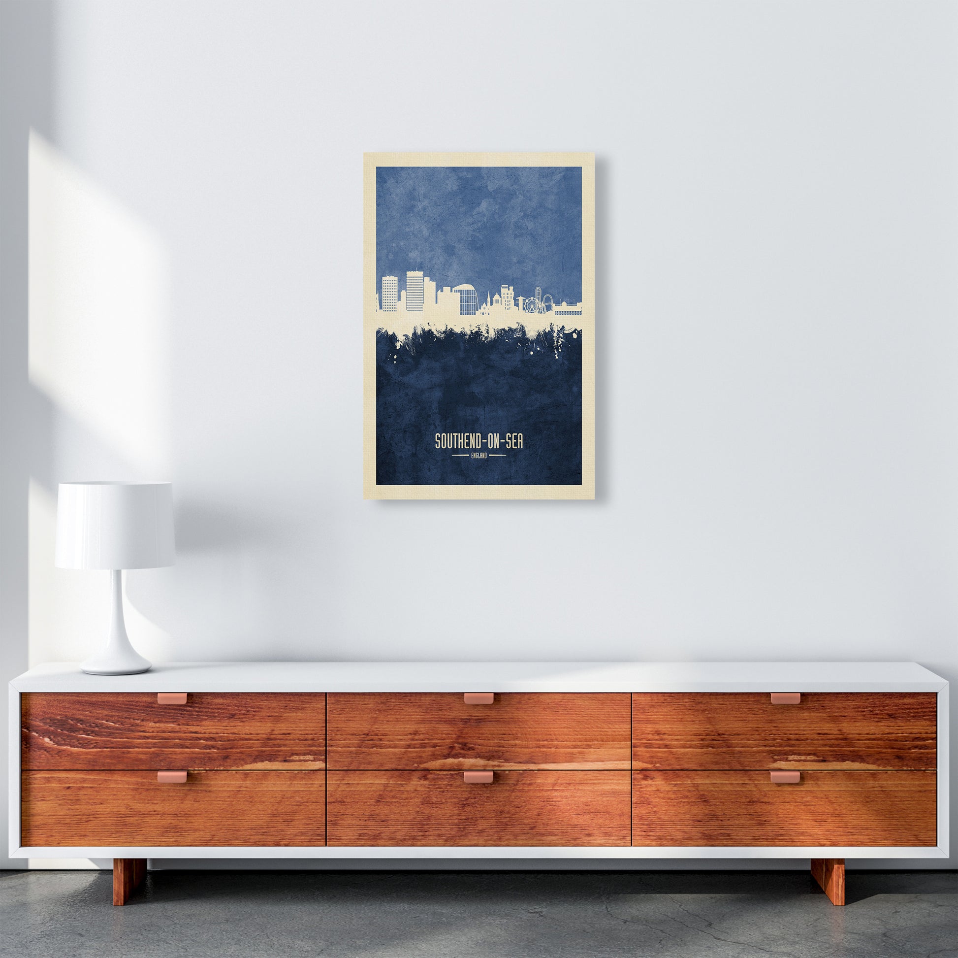 Southend-On-Sea England Skyline Portrait Navy Art Print by Michael Tompsett A2 Canvas