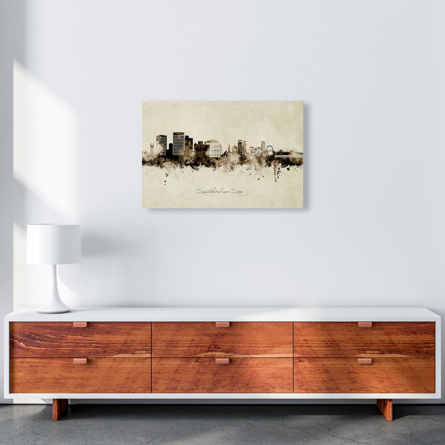 Southend-On-Sea England Skyline Vintage Art Print by Michael Tompsett A2 Canvas