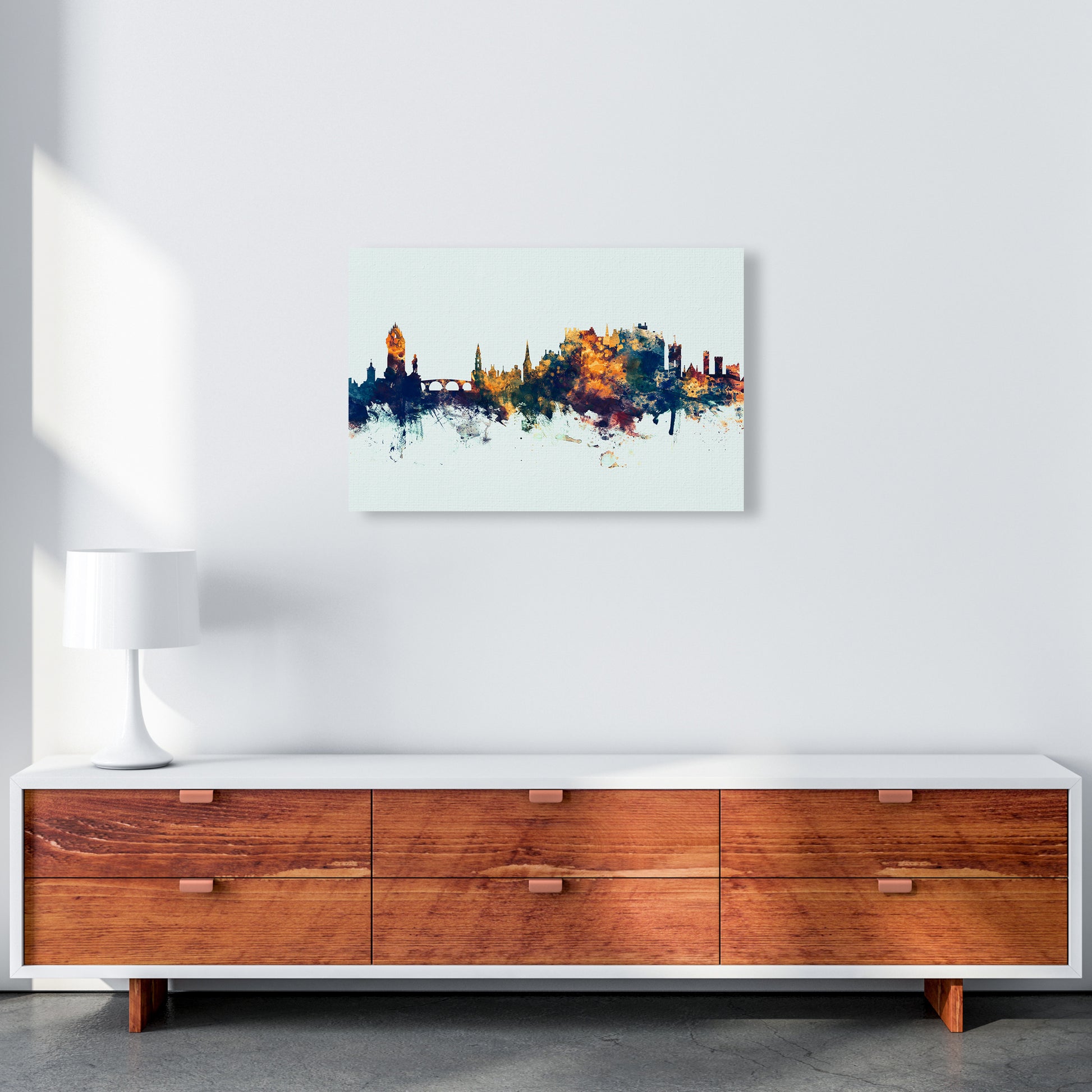Stirling Scotland Skyline Blue Orange Art Print by Michael Tompsett A2 Canvas