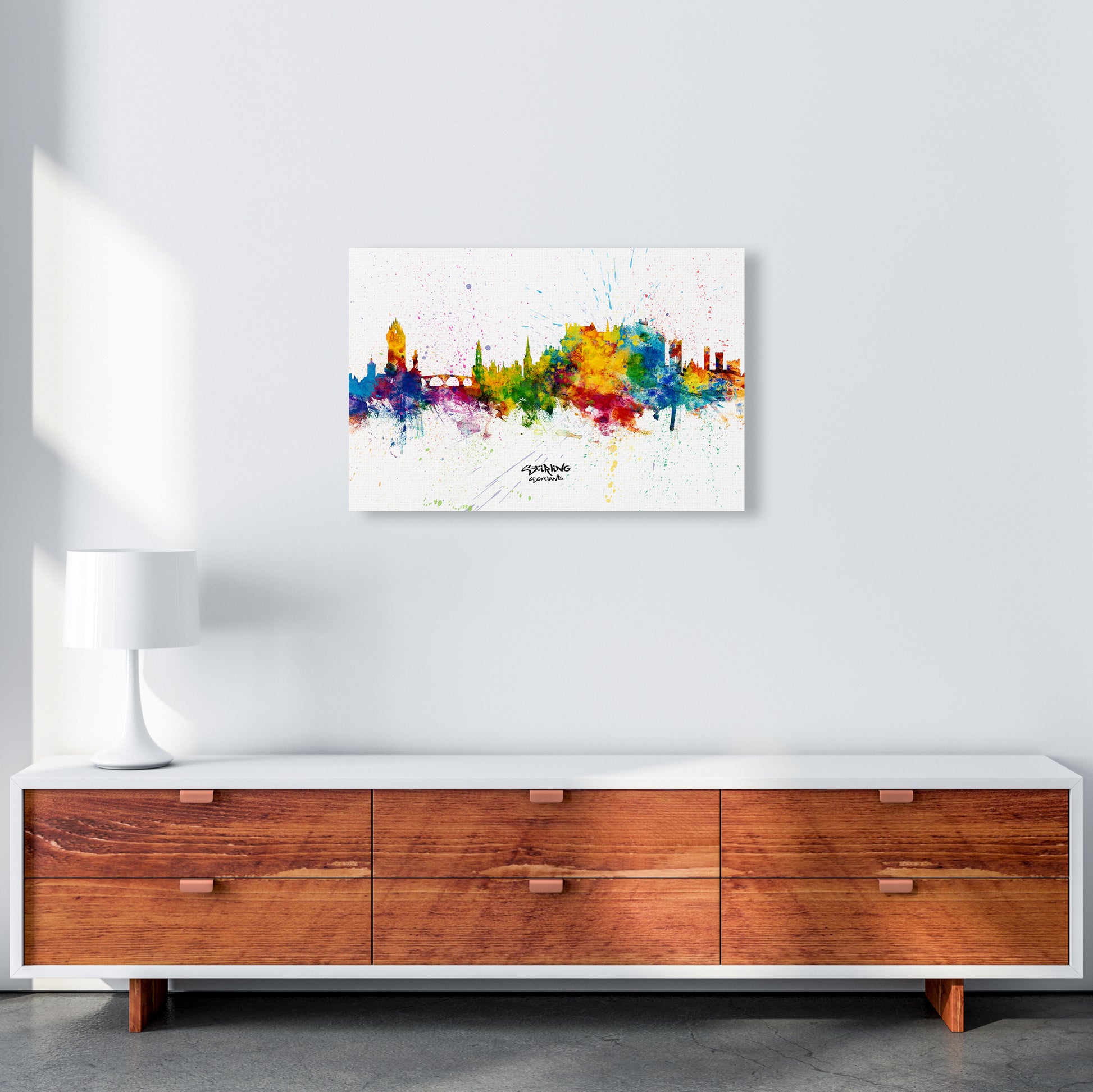 Stirling Scotland Skyline Splash Art Print by Michael Tompsett A2 Canvas