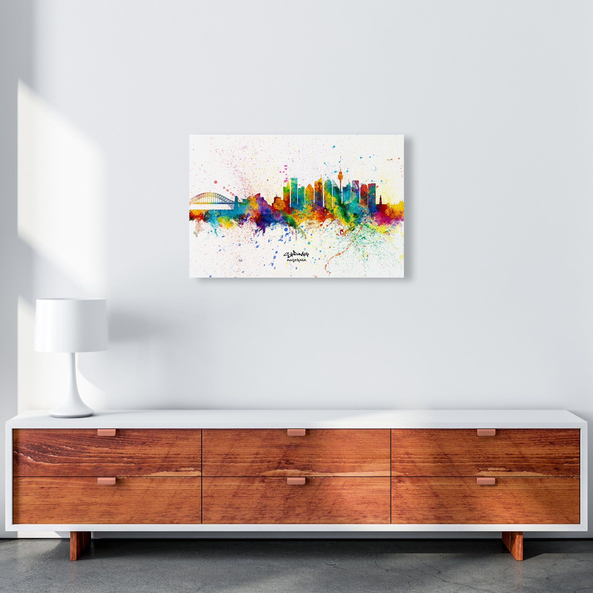 Sydney Australia Skyline Splash Art Print by Michael Tompsett A2 Canvas