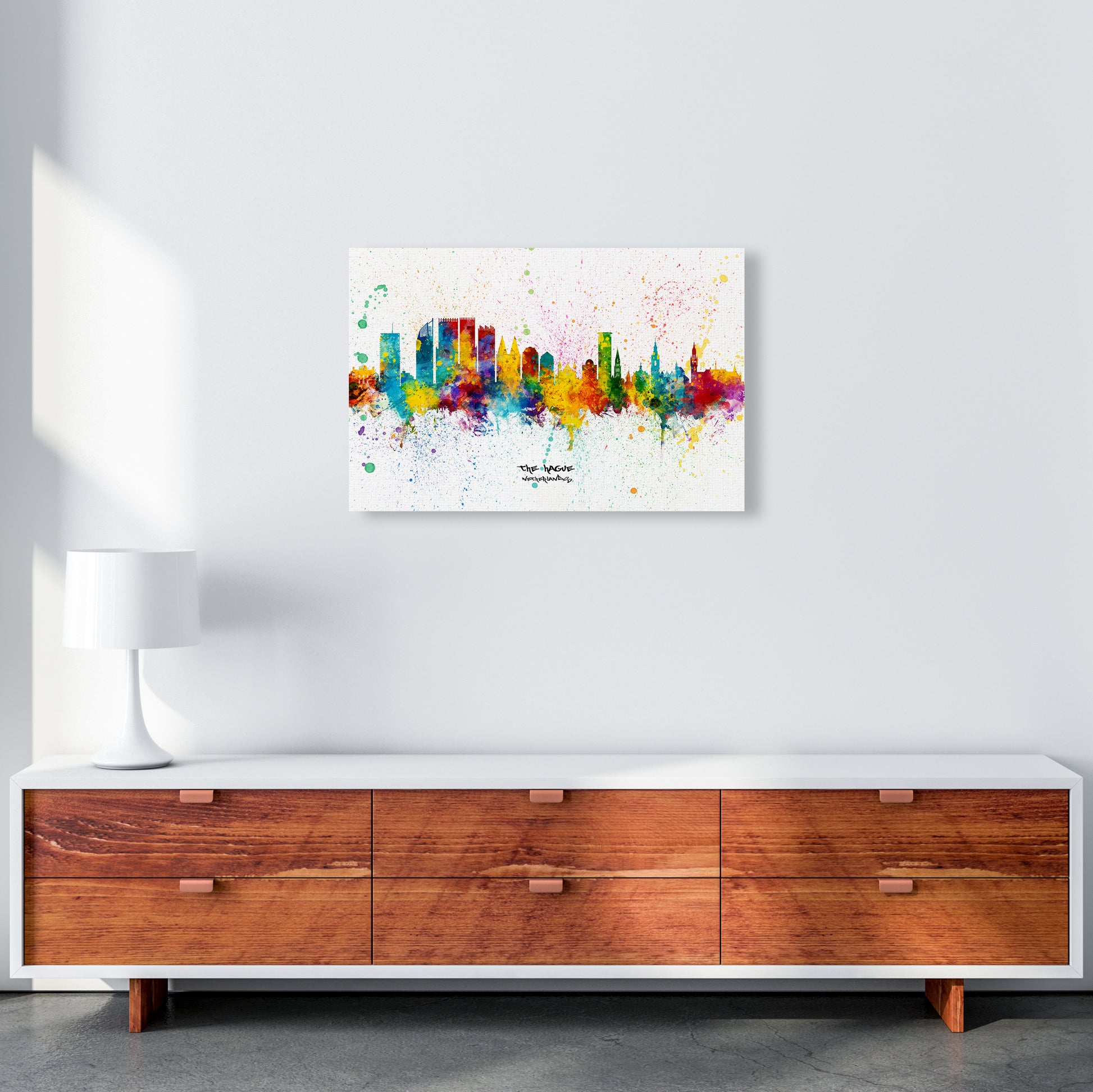 The Hague Netherlands Skyline Splash Art Print by Michael Tompsett A2 Canvas