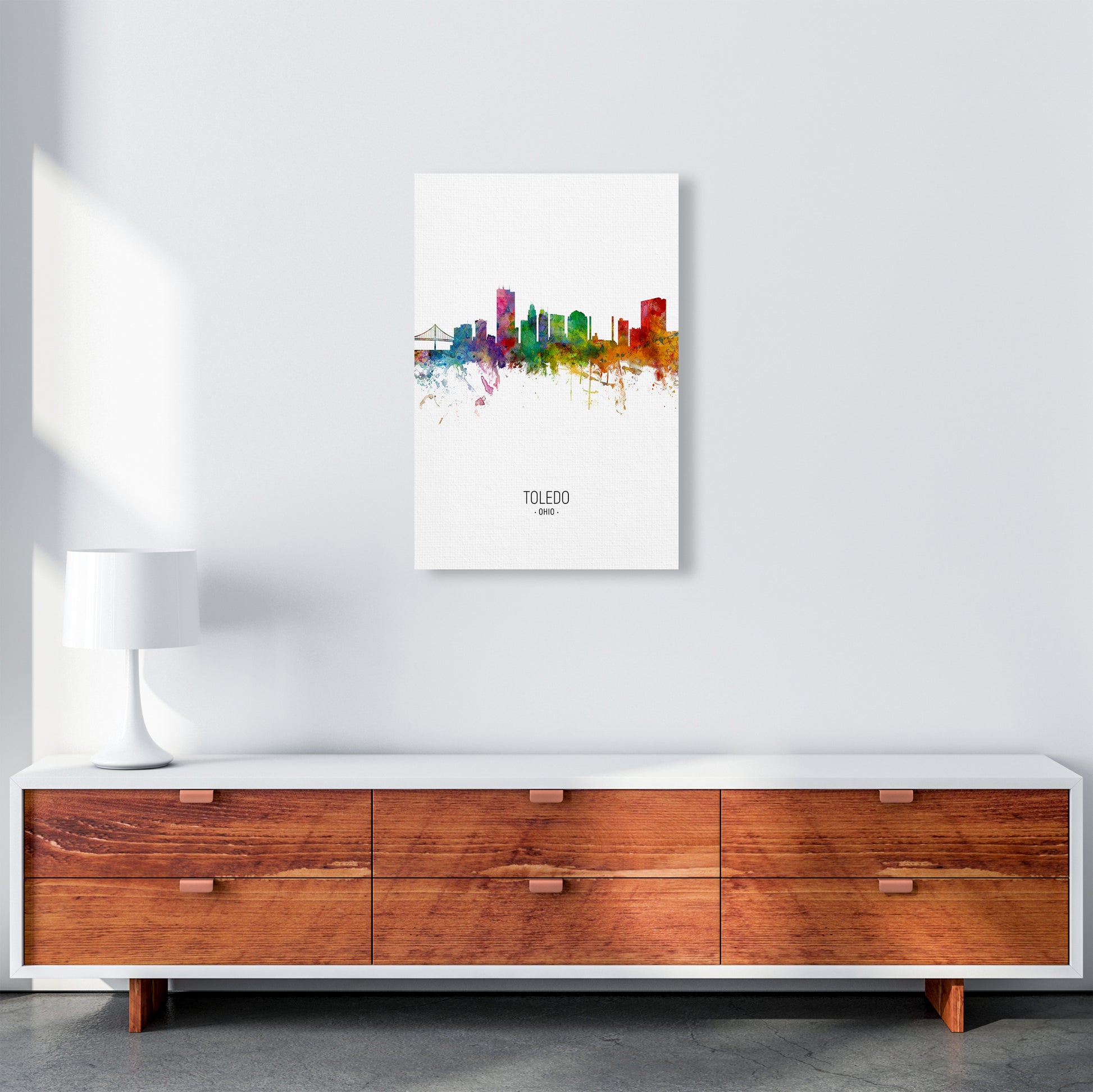 Toledo Ohio Skyline Portrait Art Print by Michael Tompsett A2 Canvas