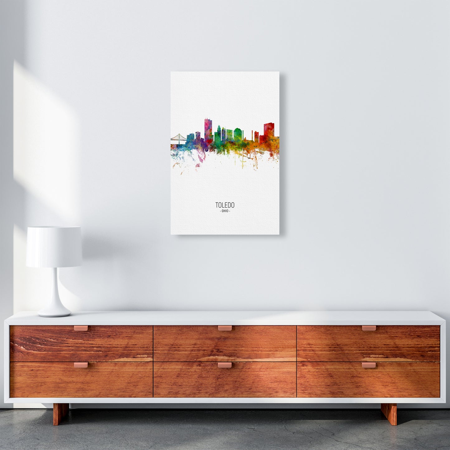 Toledo Ohio Skyline Portrait Art Print by Michael Tompsett A2 Canvas
