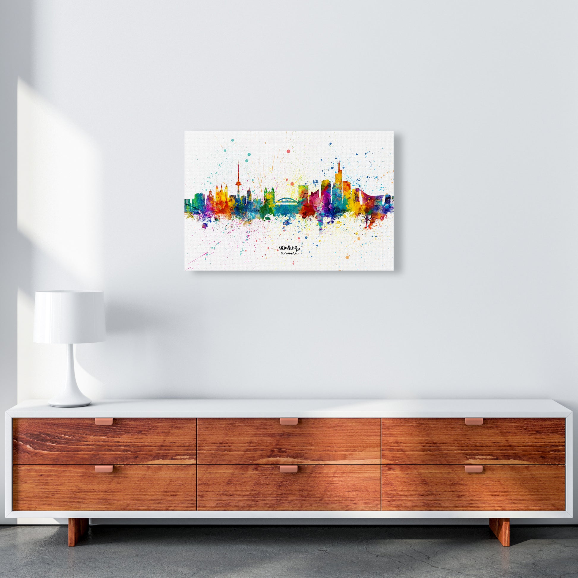 Vilnius Lithuania Skyline Splash Art Print by Michael Tompsett A2 Canvas